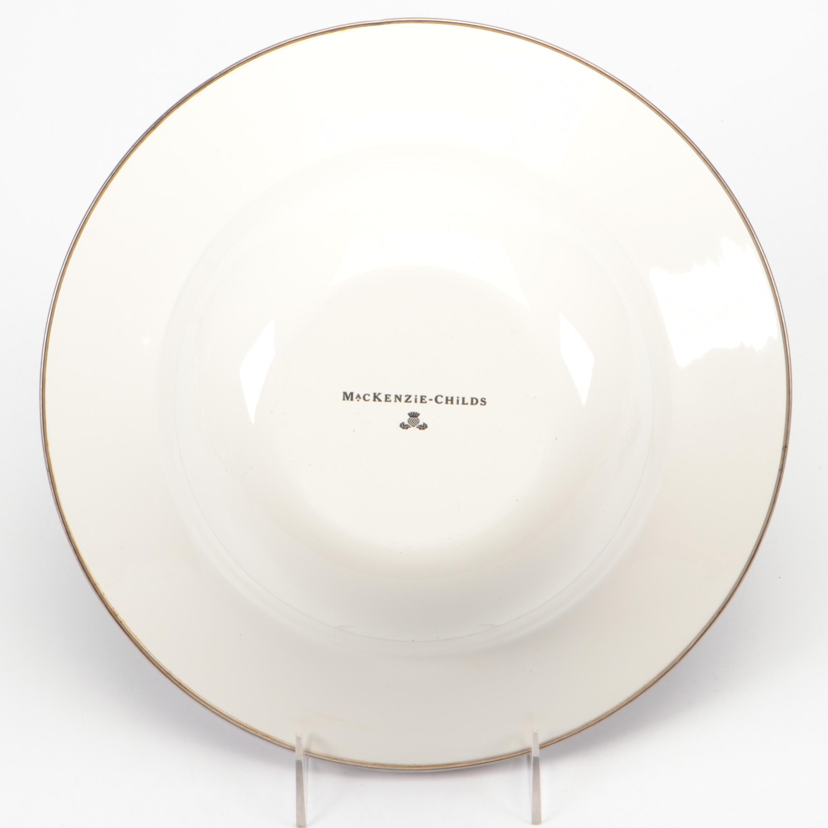 MacKenzie-Childs "Cheltenham" Terracotta Plate and "Courtly Check" Enamel Bowls