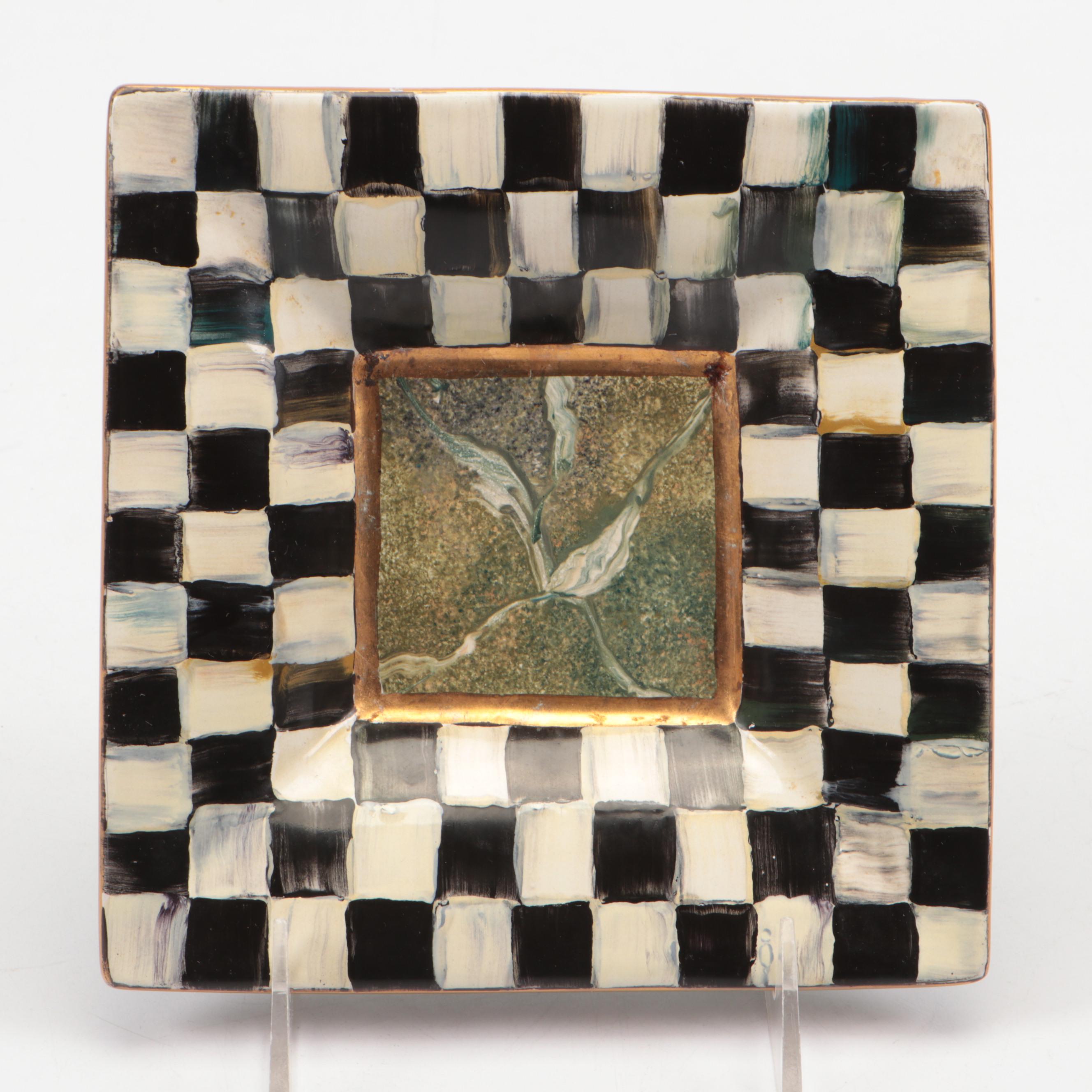 MacKenzie-Childs "Cheltenham" Terracotta Plate and "Courtly Check" Enamel Bowls