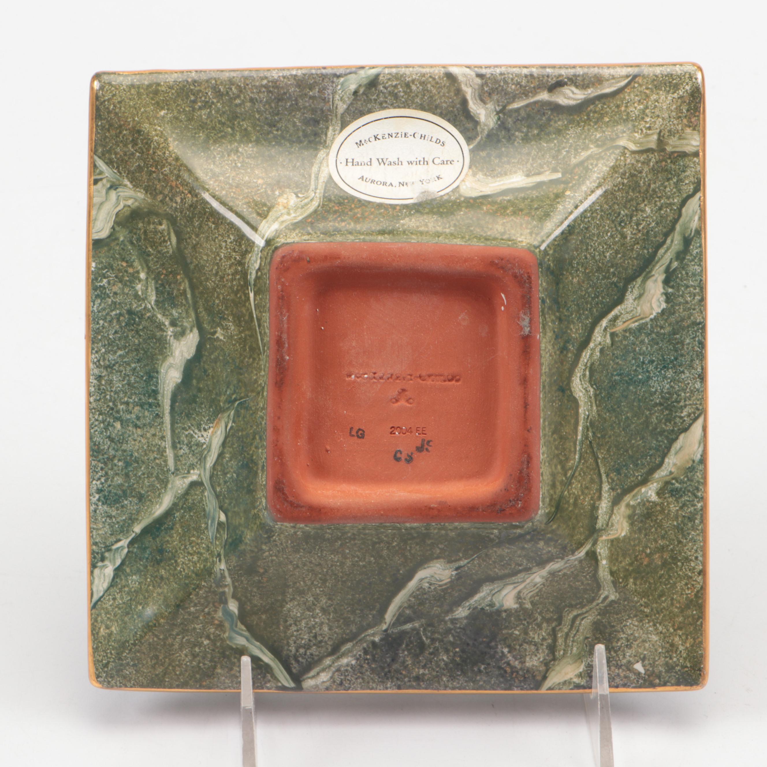 MacKenzie-Childs "Cheltenham" Terracotta Plate and "Courtly Check" Enamel Bowls