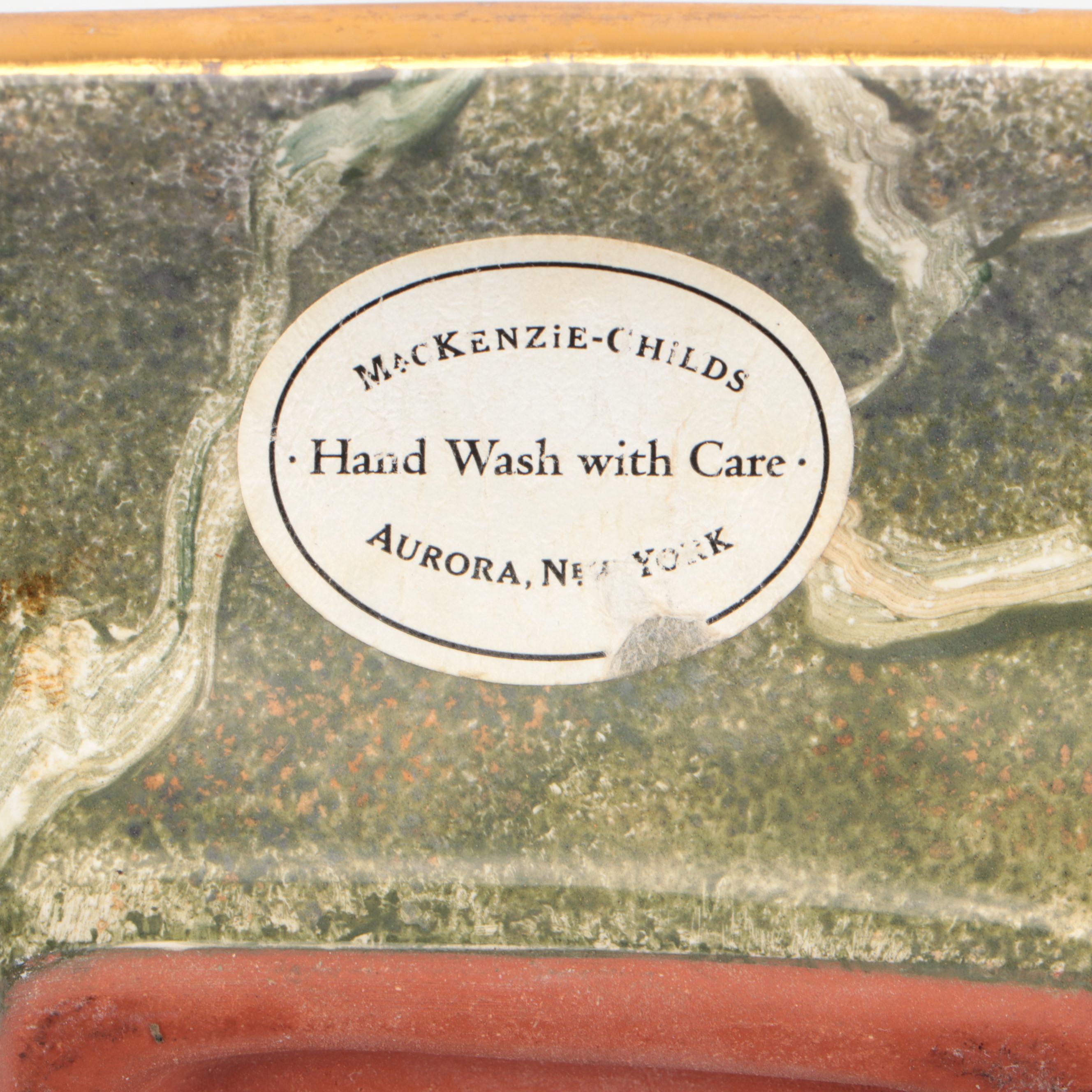 MacKenzie-Childs "Cheltenham" Terracotta Plate and "Courtly Check" Enamel Bowls