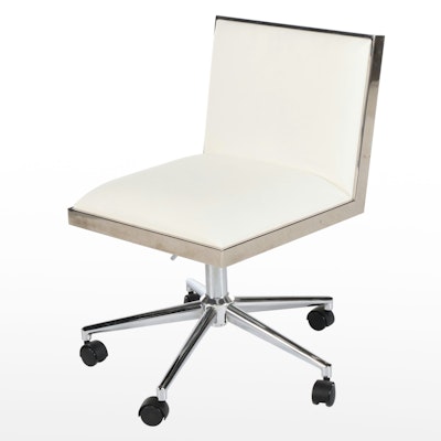 Modernist Style White Faux Leather Upholstered Chrome Office Chair