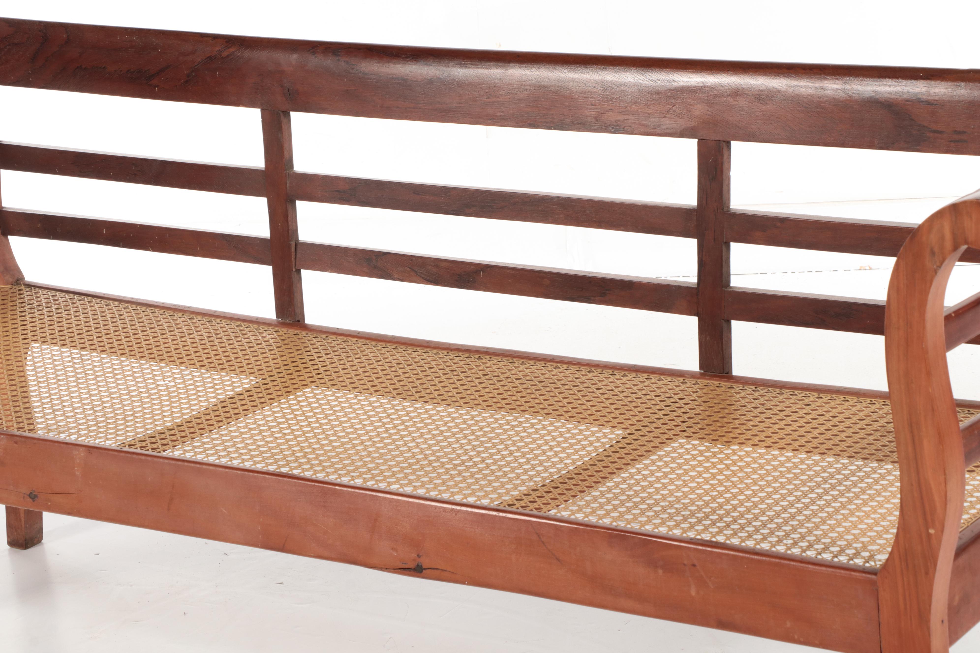 Empire Style Mahogany Bench with Cane Seat,  19th Century