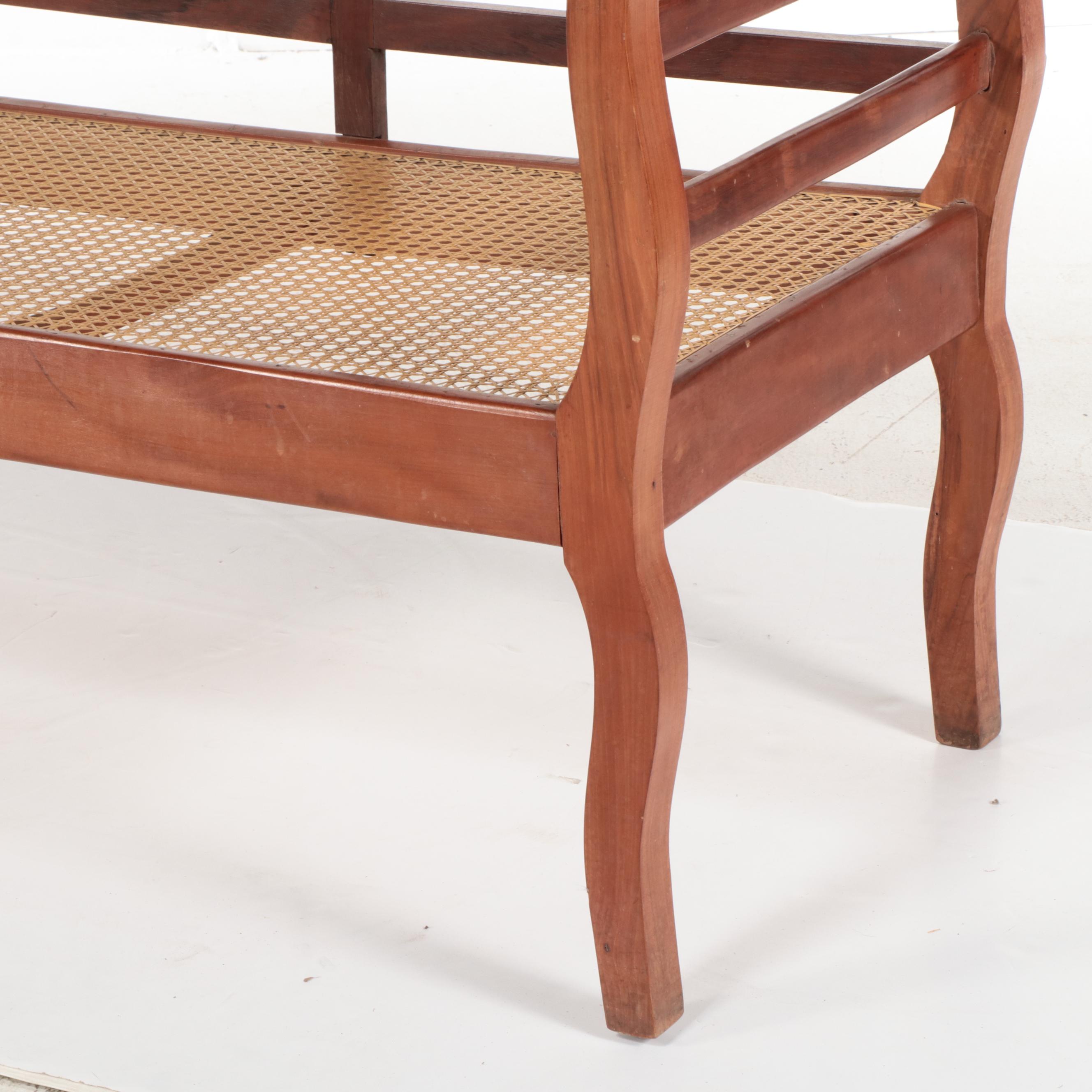 Empire Style Mahogany Bench with Cane Seat,  19th Century