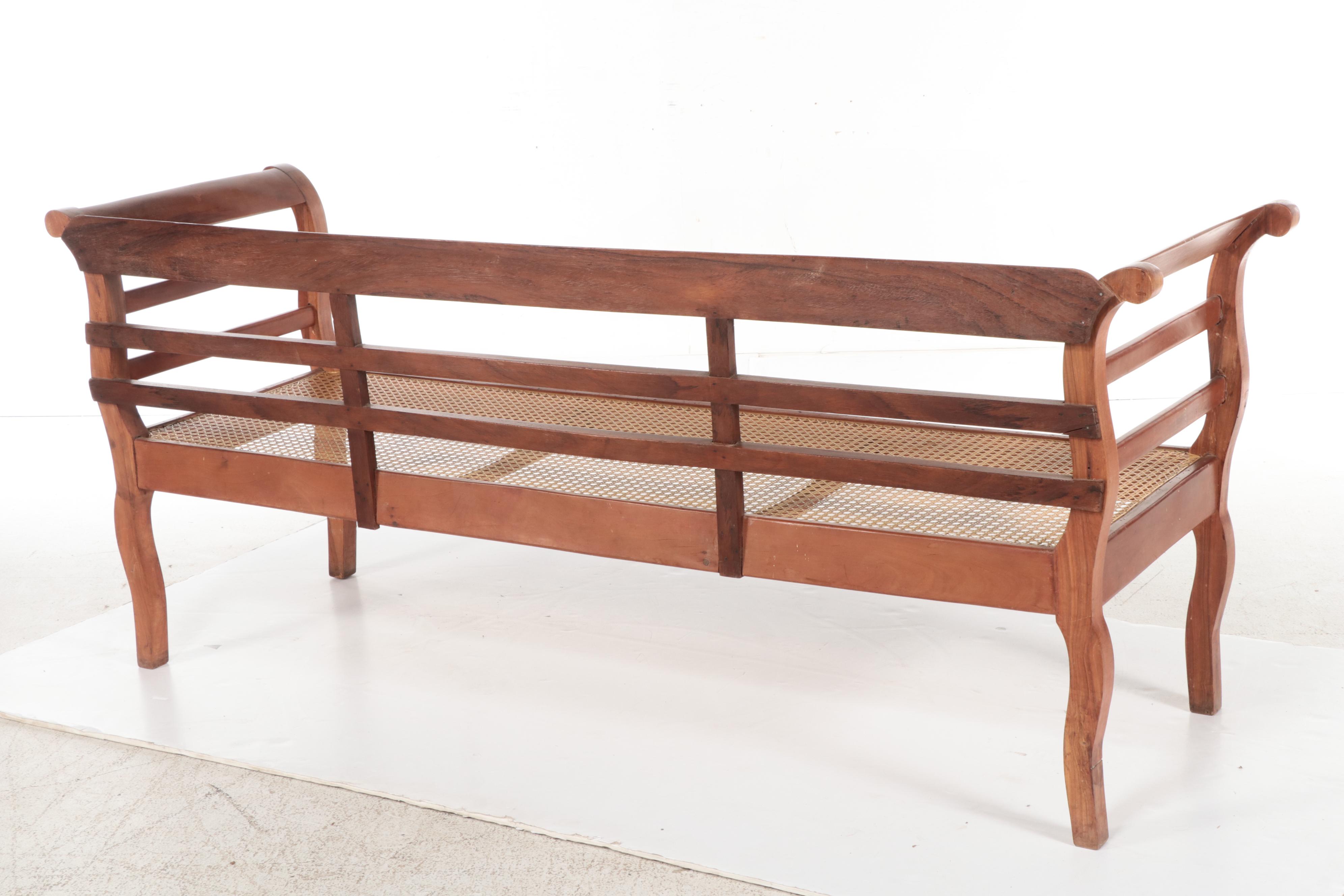 Empire Style Mahogany Bench with Cane Seat,  19th Century