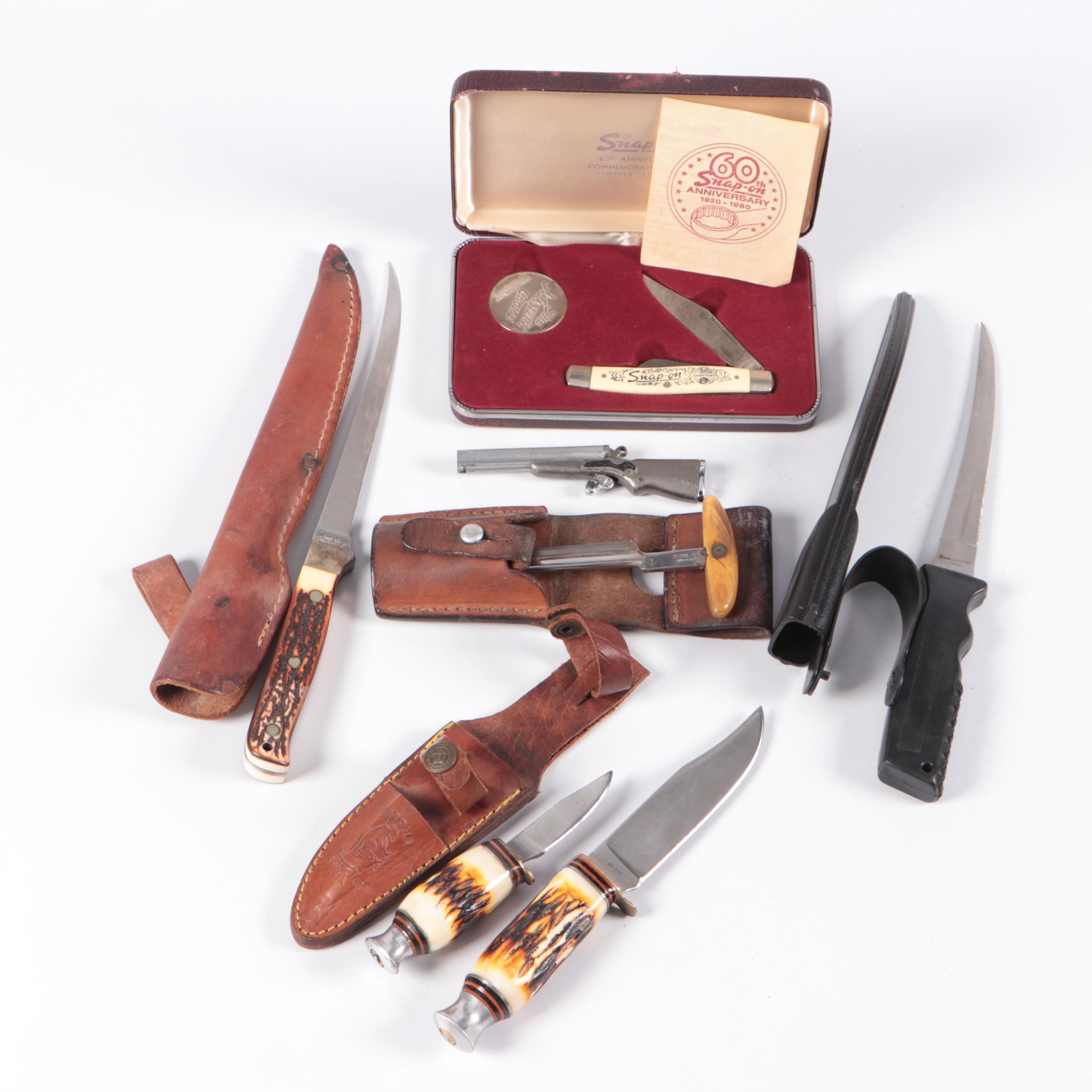 Snap-On 60th Anniversary Pocketknife with Uncle Henry Fixed Blade Knife, More