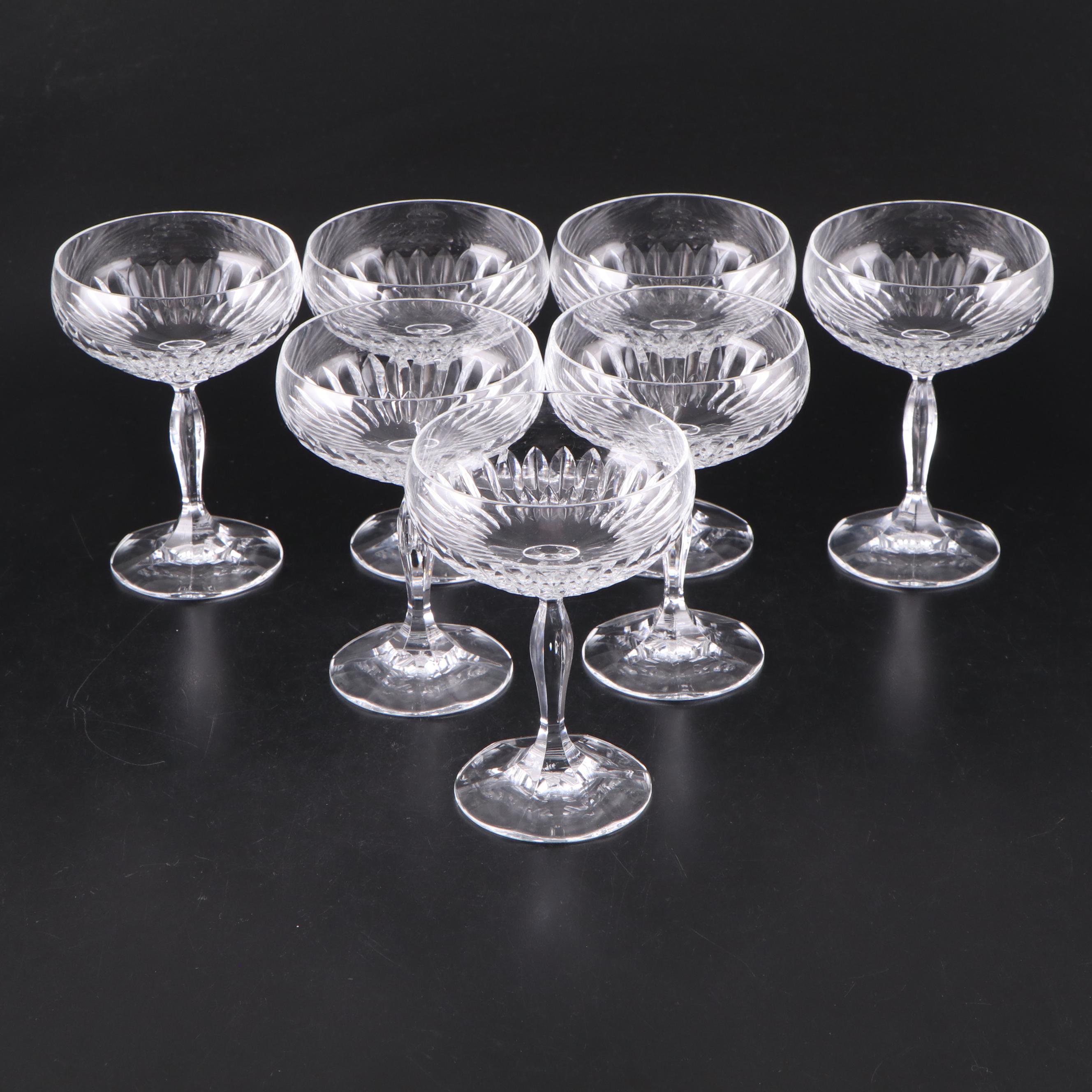Cut Crystal Champagne Coupes with Gold Rim Glass Candy Dish