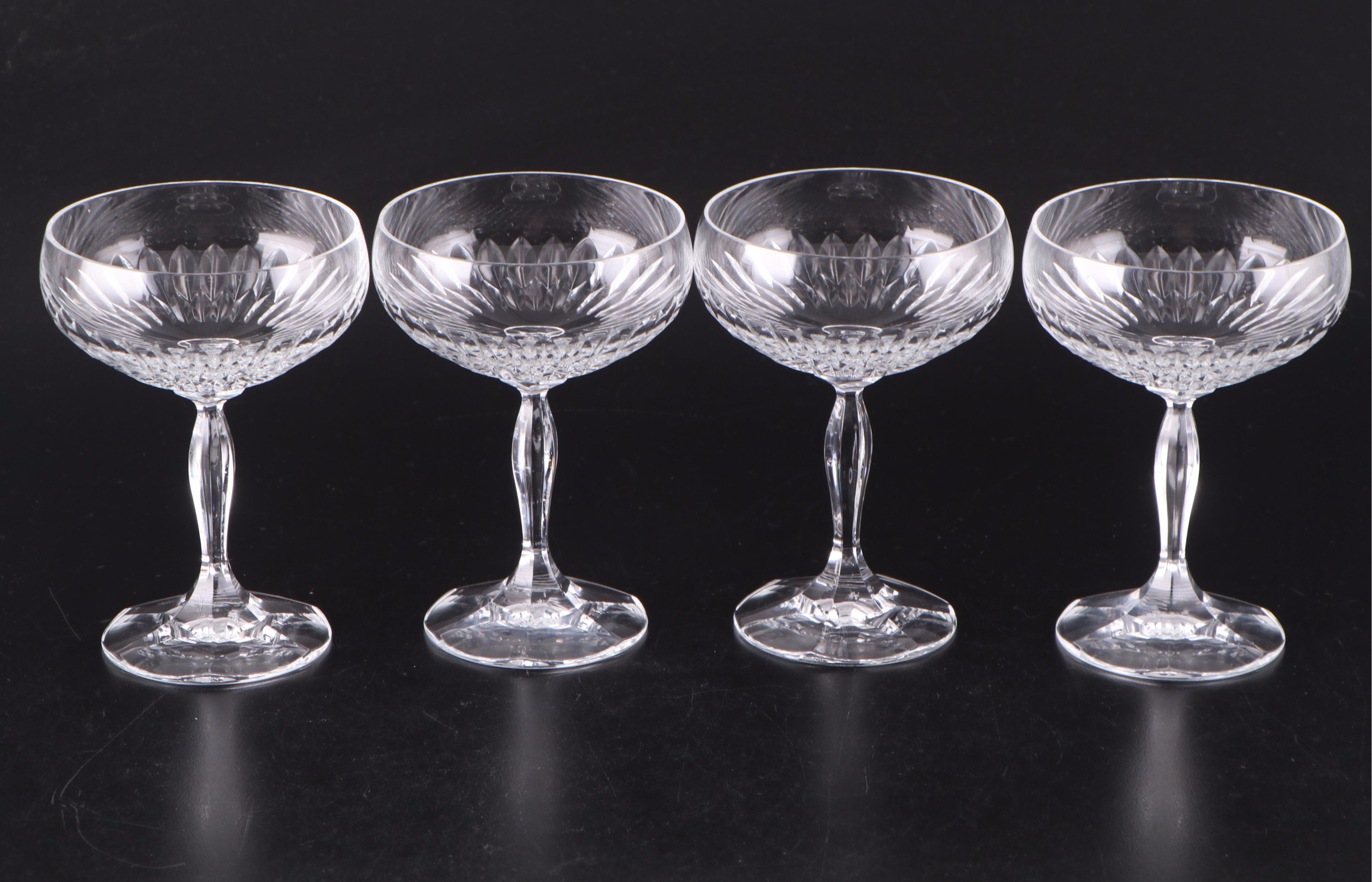 Cut Crystal Champagne Coupes with Gold Rim Glass Candy Dish