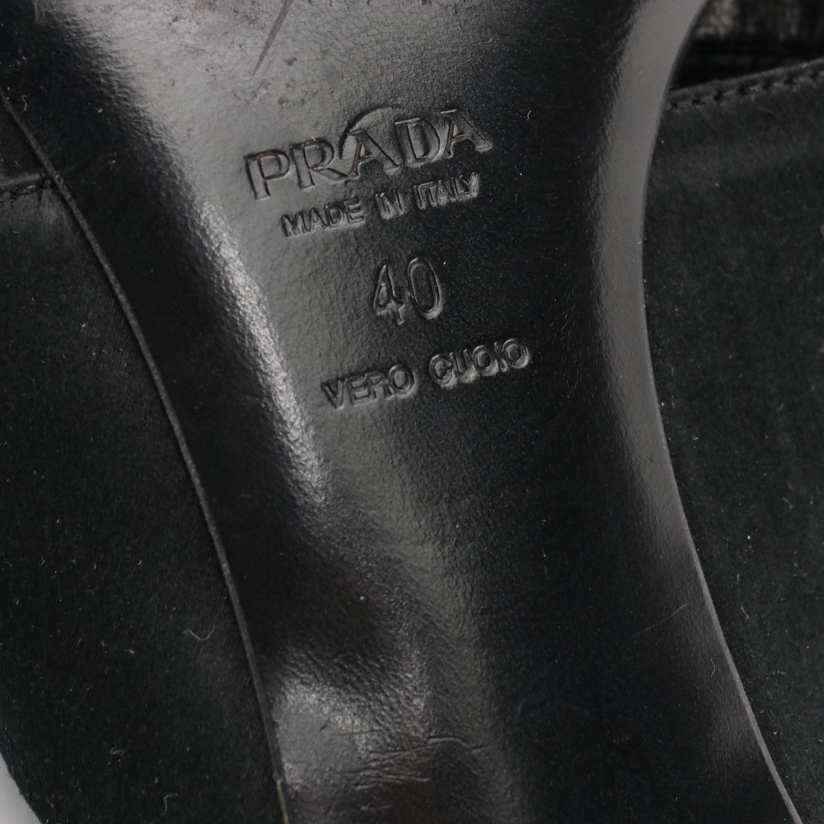 Prada Kitten Sandals in Black Satin and Rhinestone