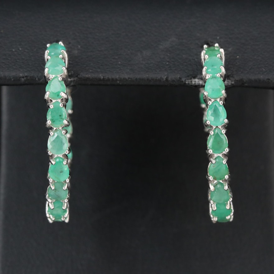 Sterling Emerald Inside-Out Hoop Earrings