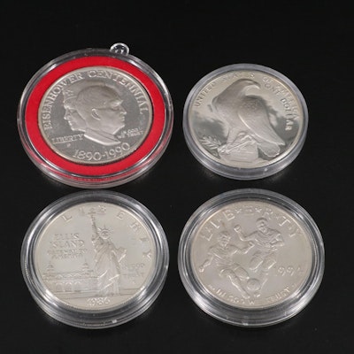 Four Different Modern Commemorative Silver Dollars