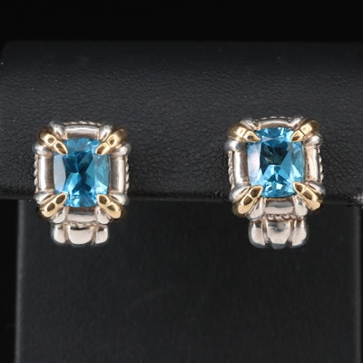 Sterling Swiss Blue Topaz Earrings with 18K Accents