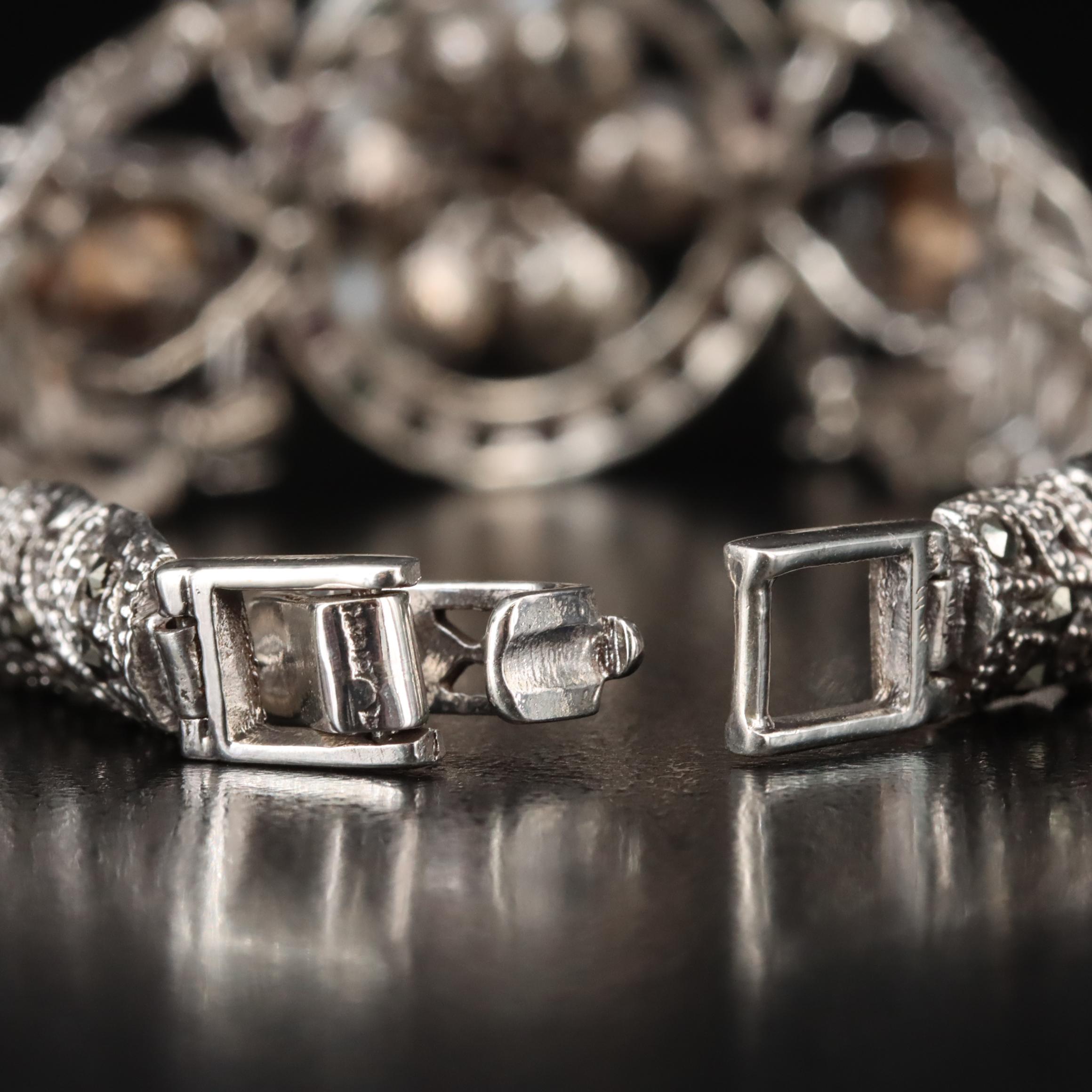 Sterling Multi-Gemstone Leopard Bracelet Including Pearl, Emerald and Ruby