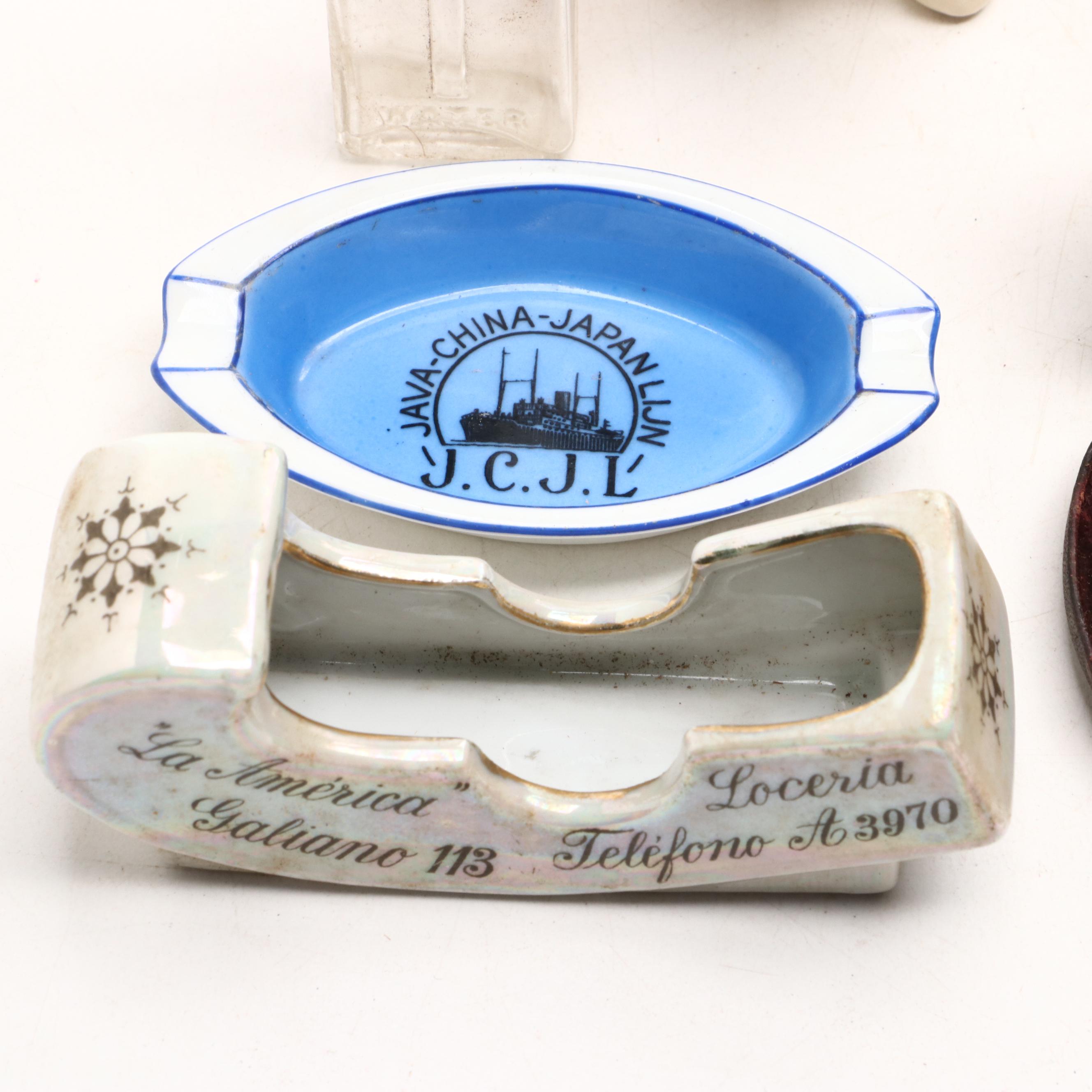 French Ivory and Celluloid Vanity Wares with Eyeglasses, Pens, Pin Dishes, More