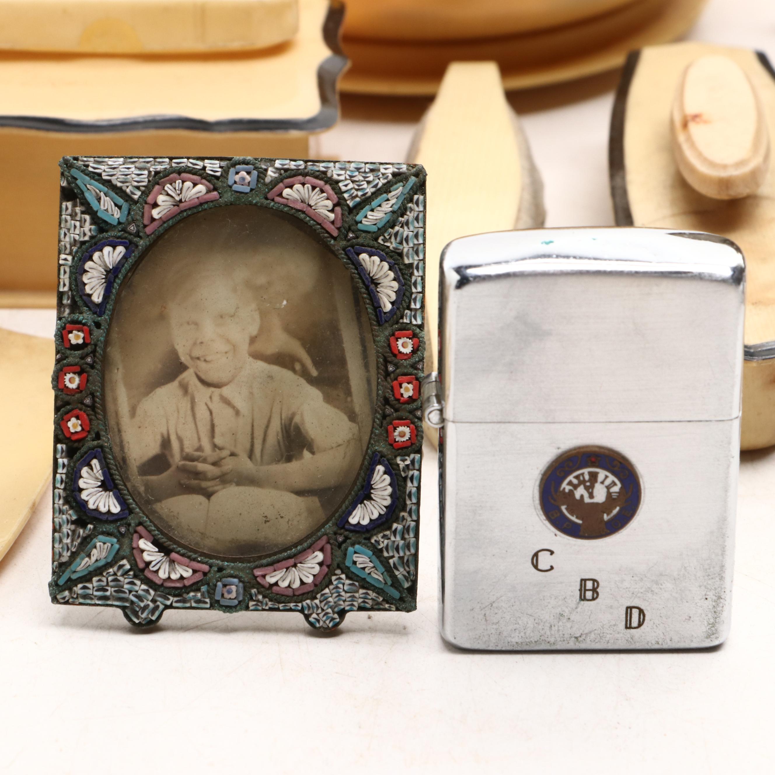 French Ivory and Celluloid Vanity Wares with Eyeglasses, Pens, Pin Dishes, More