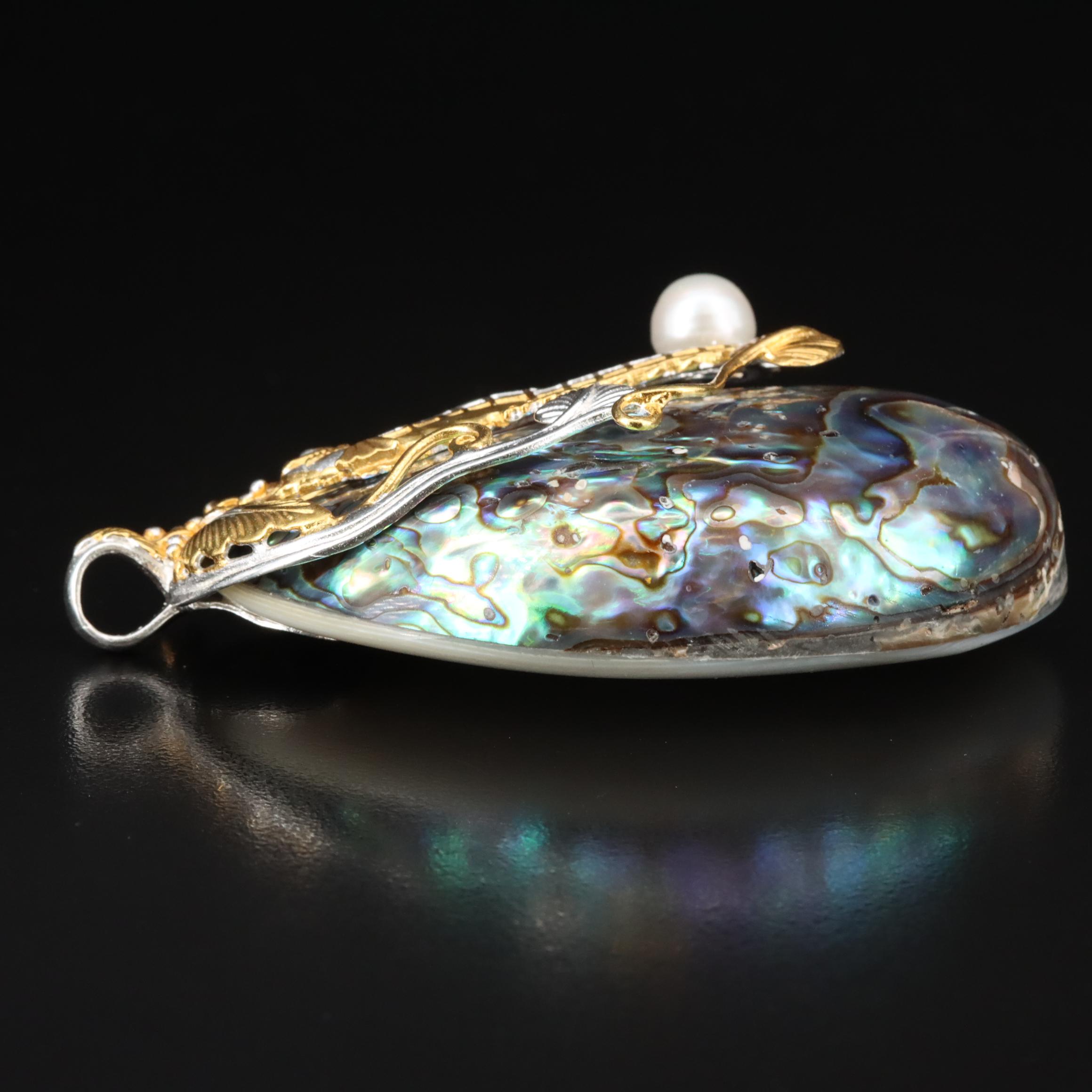 Sterling Abalone, Mother-of-Pearl and Pearl Seahorse Pendant