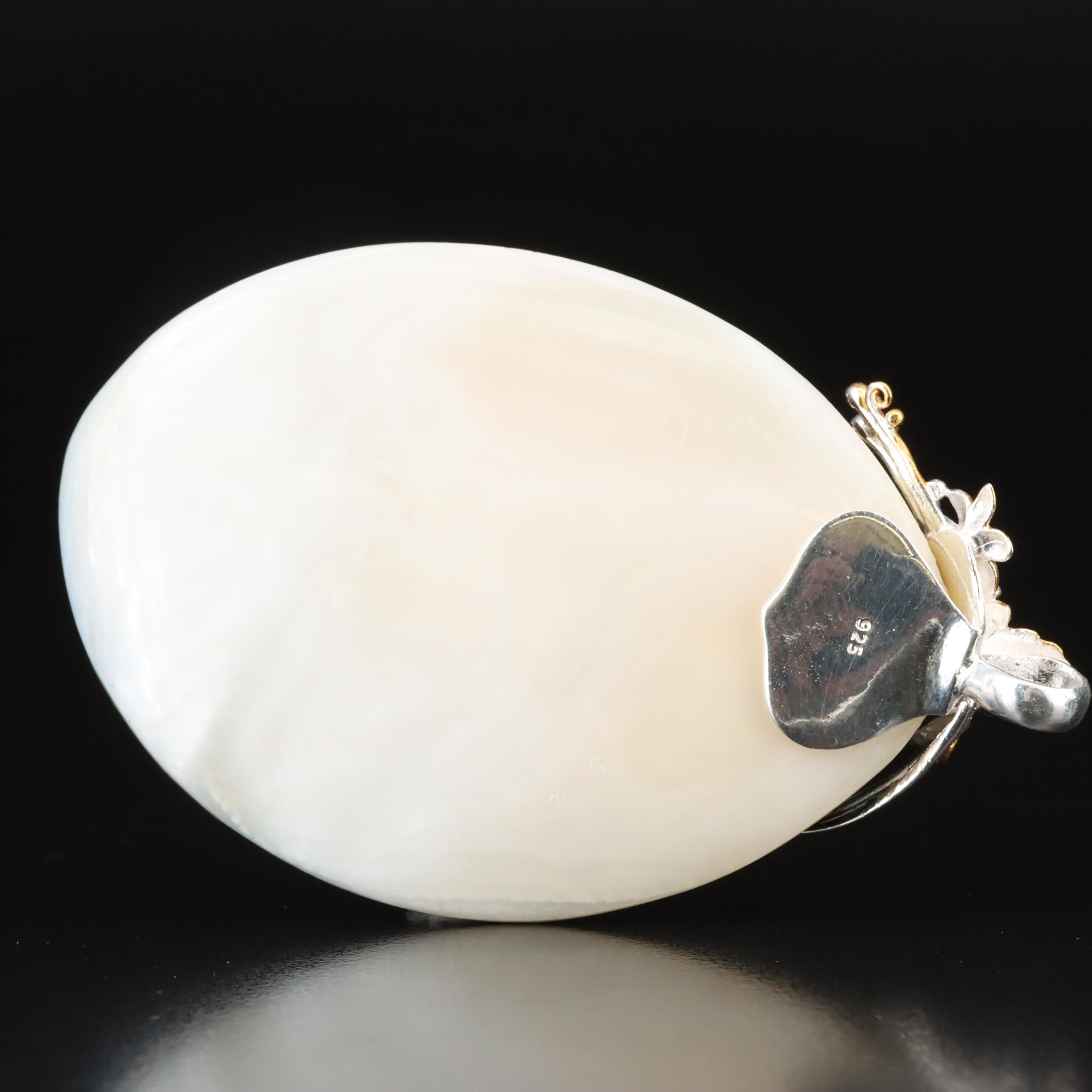 Sterling Abalone, Mother-of-Pearl and Pearl Seahorse Pendant