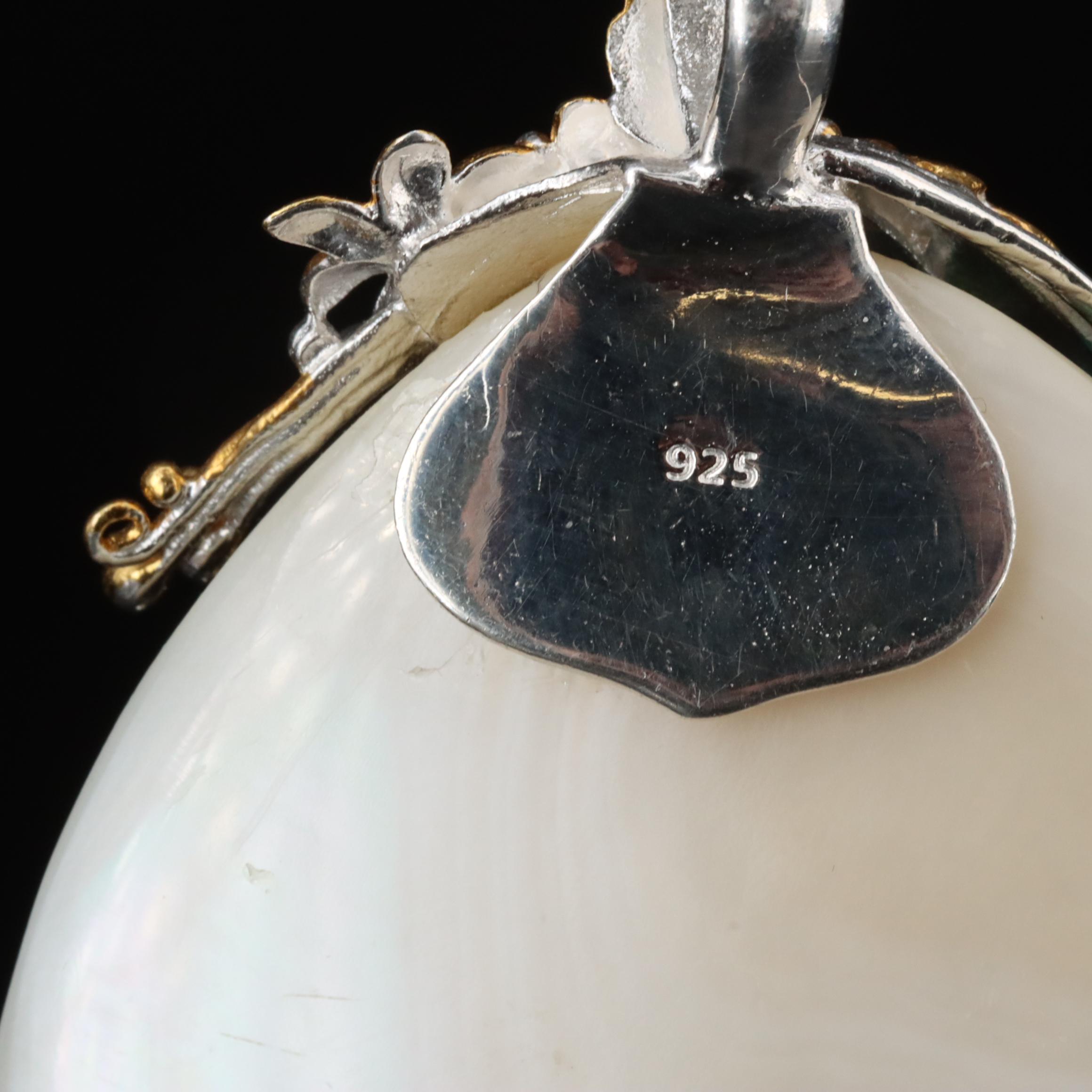 Sterling Abalone, Mother-of-Pearl and Pearl Seahorse Pendant