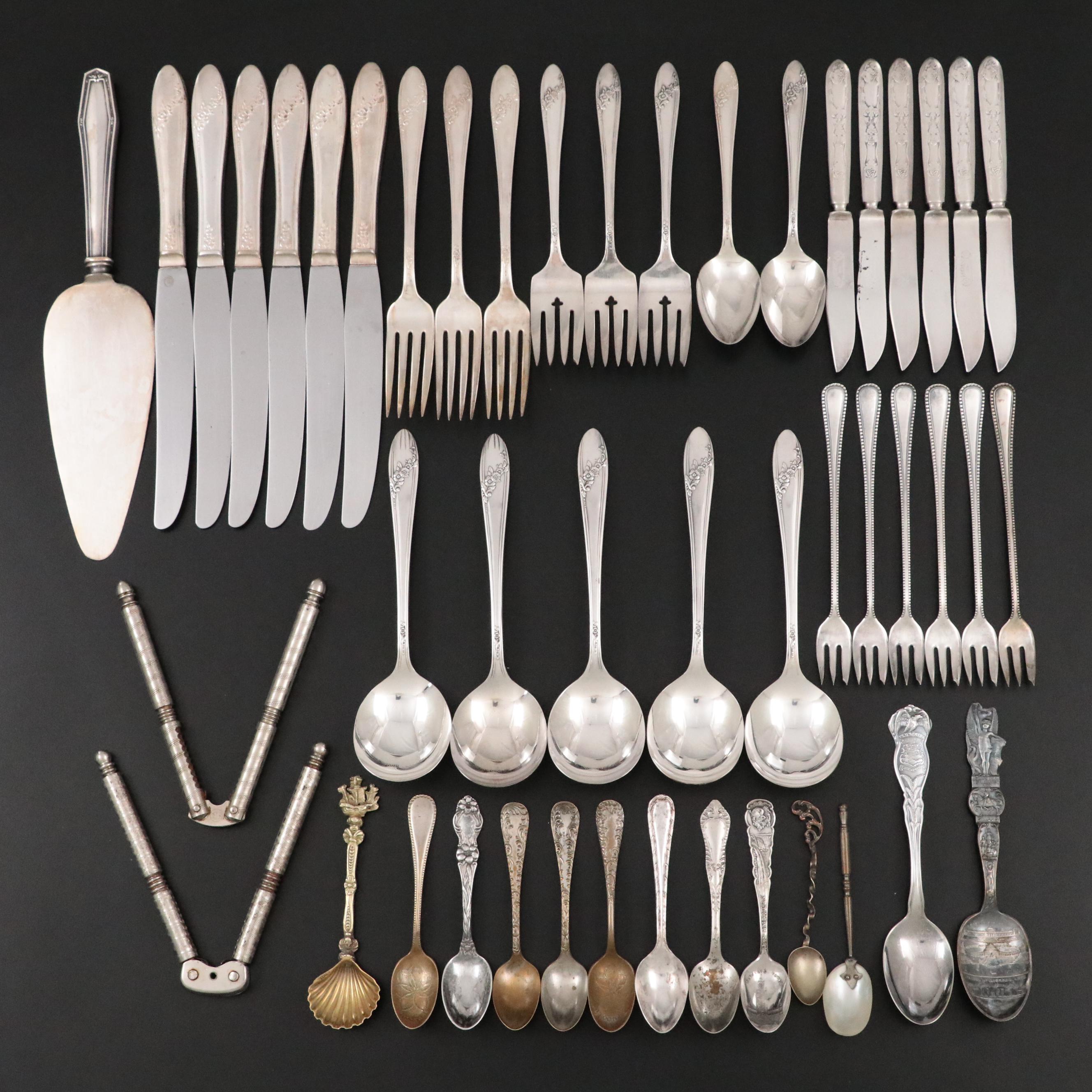 Art Deco Style Silver Plate Flatware With Other Utensils