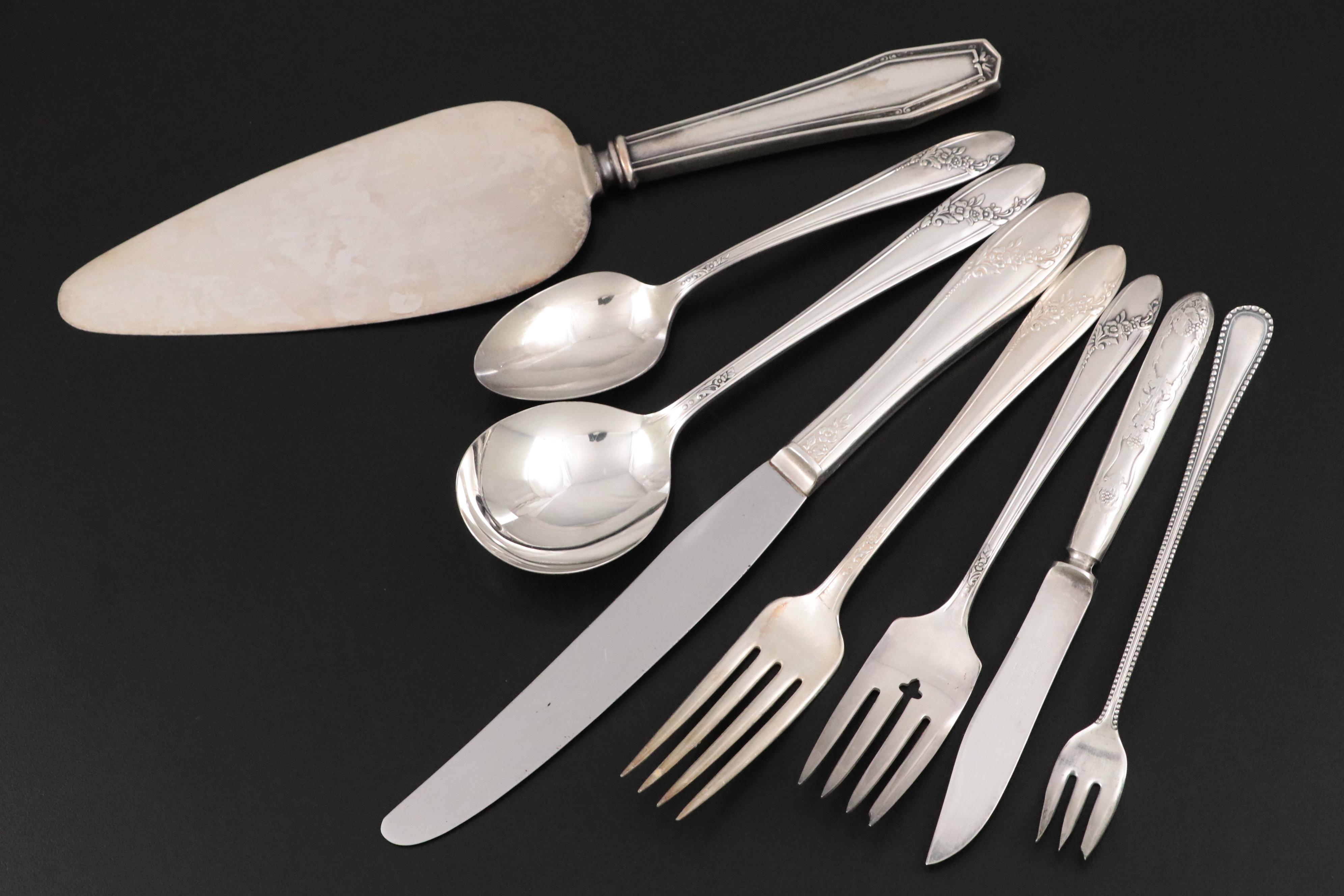 Art Deco Style Silver Plate Flatware With Other Utensils