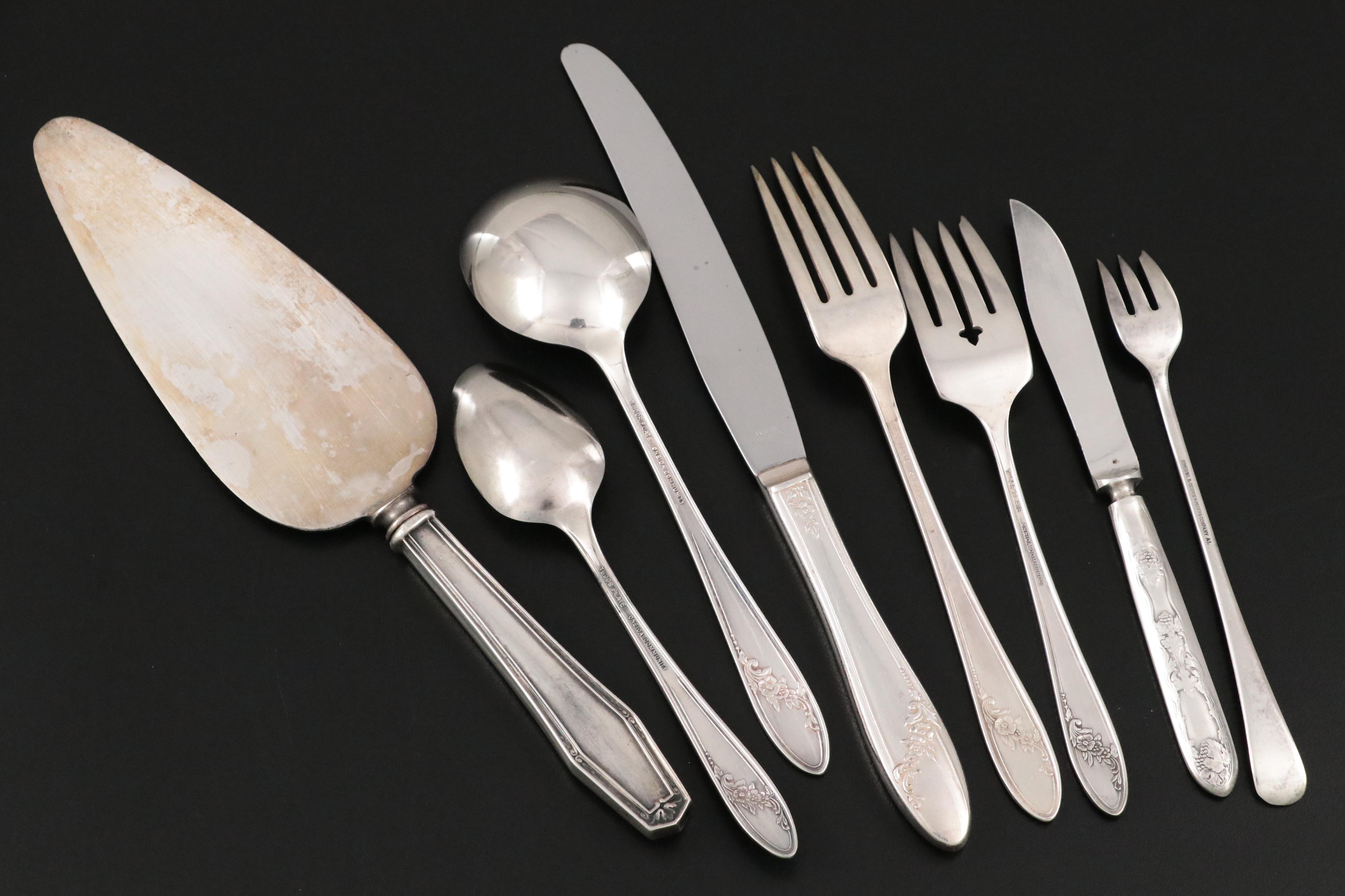Art Deco Style Silver Plate Flatware With Other Utensils