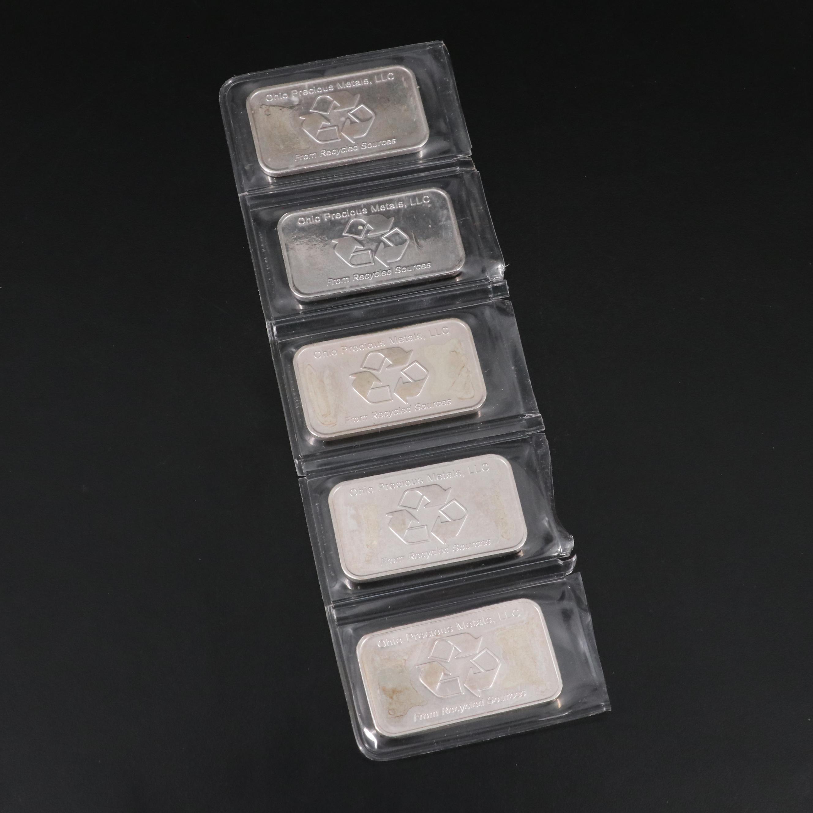 Group of Five OPM One Ounce Silver Bars