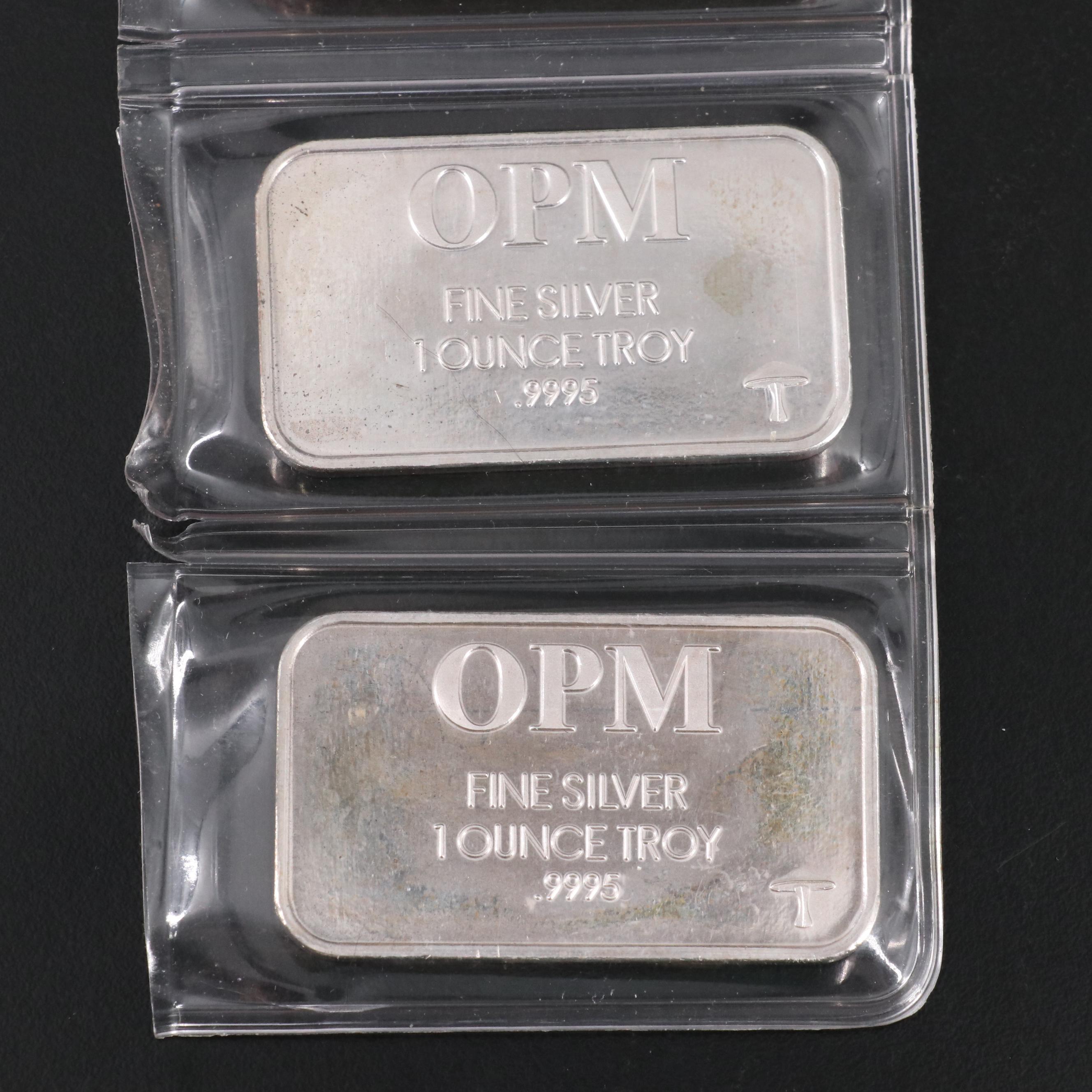Group of Five OPM One Ounce Silver Bars