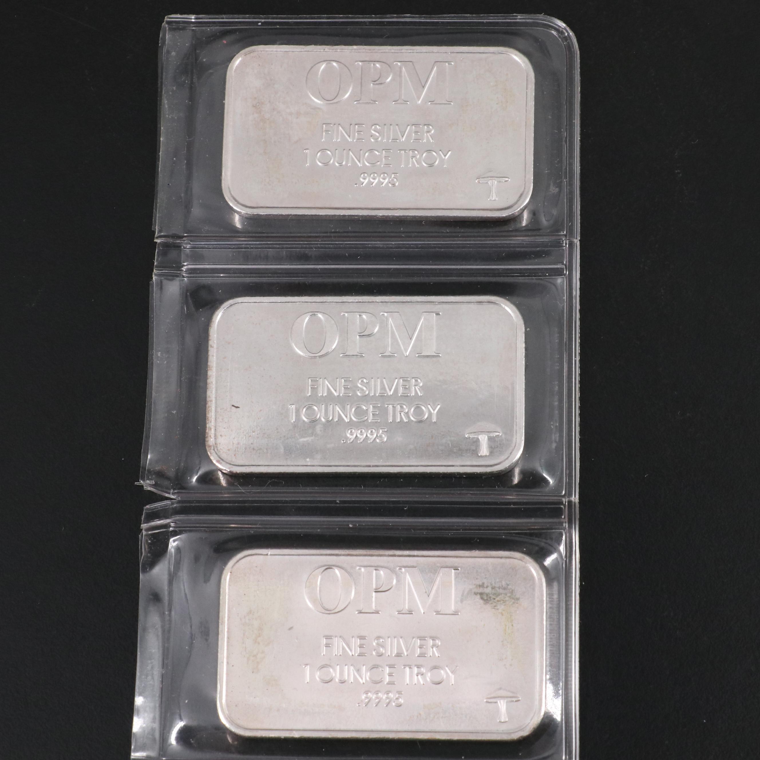 Group of Five OPM One Ounce Silver Bars