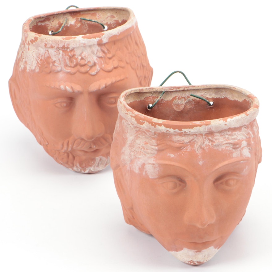 Rookes Pottery Terracotta Wall Hanging Face Planters