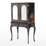 Queen Anne Style Lacquered Chinoiserie Mirrored Front Cabinet, 19th Century