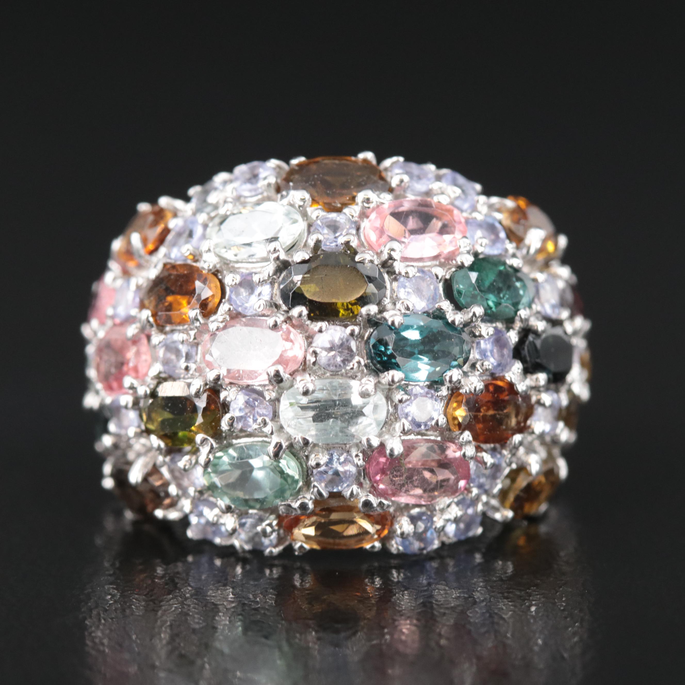 Sterling Tourmaline and Tanzanite Tapered Cluster Ring