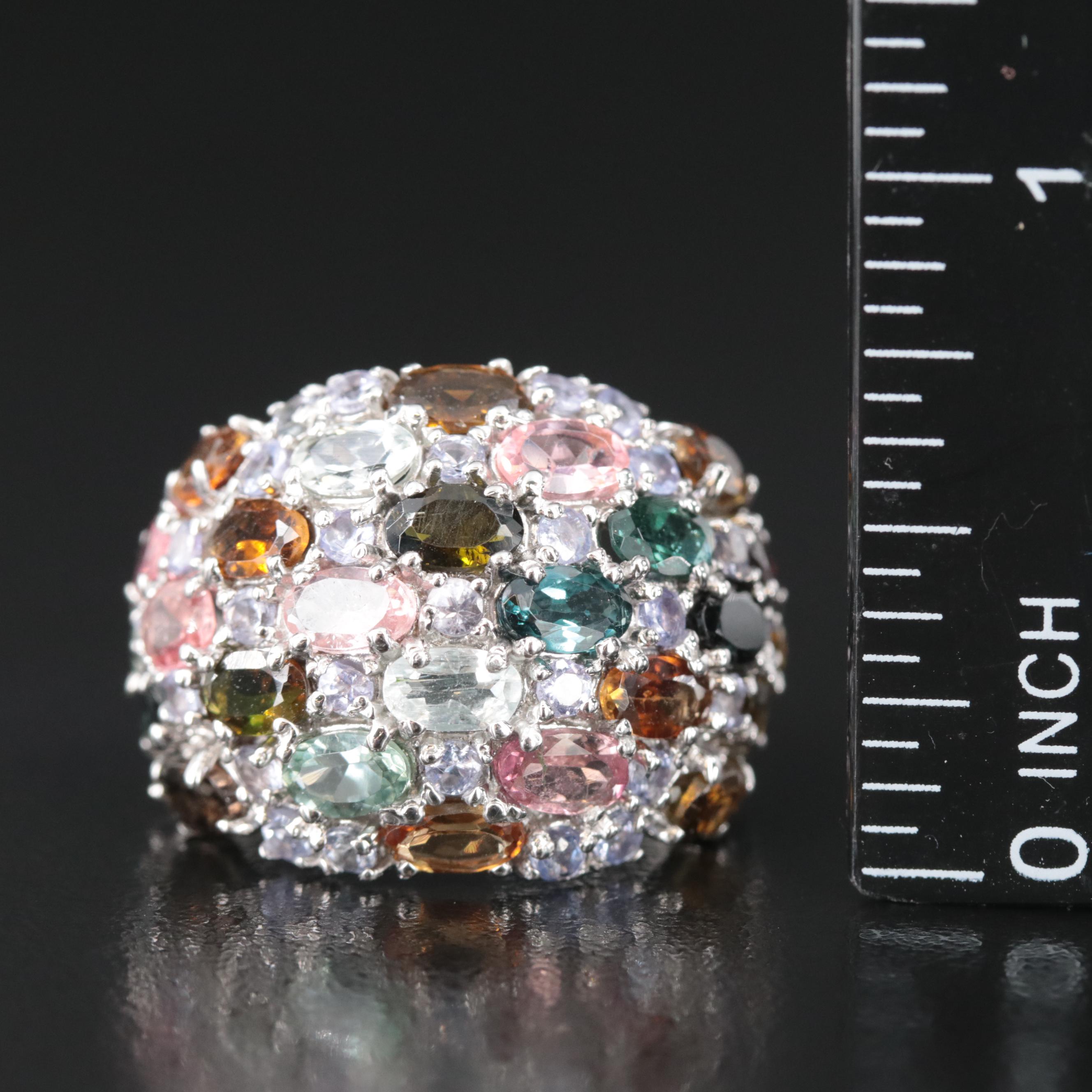 Sterling Tourmaline and Tanzanite Tapered Cluster Ring