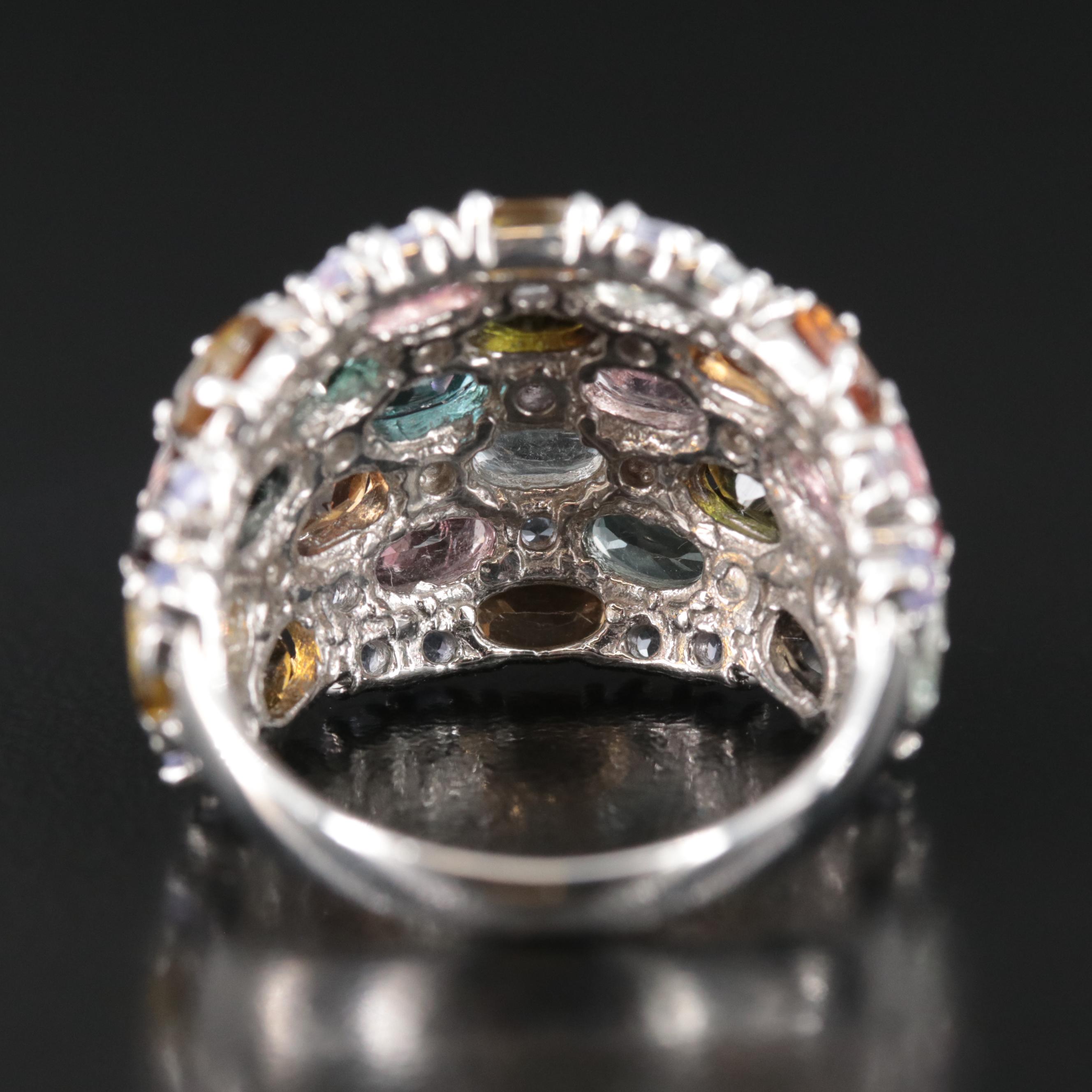 Sterling Tourmaline and Tanzanite Tapered Cluster Ring