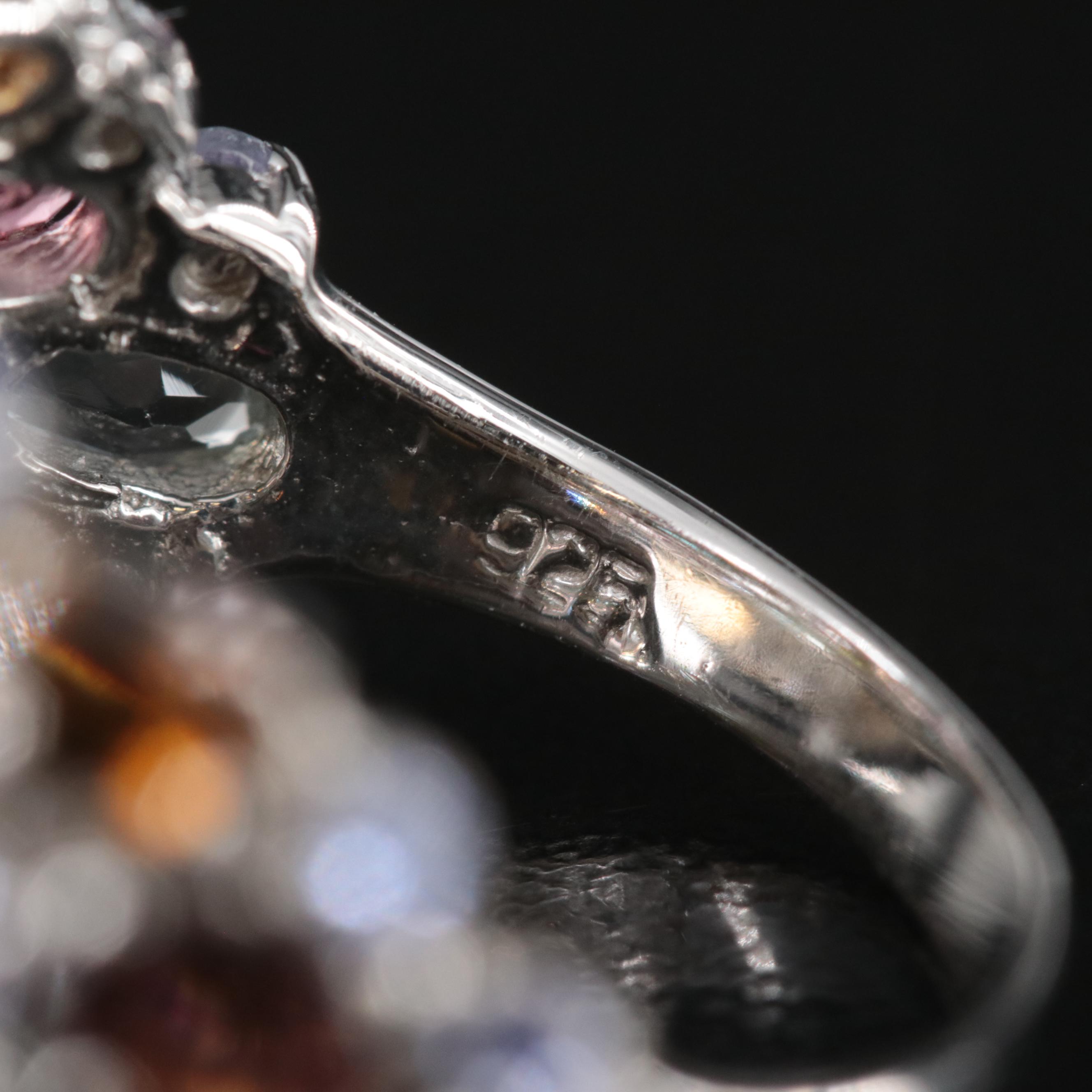 Sterling Tourmaline and Tanzanite Tapered Cluster Ring