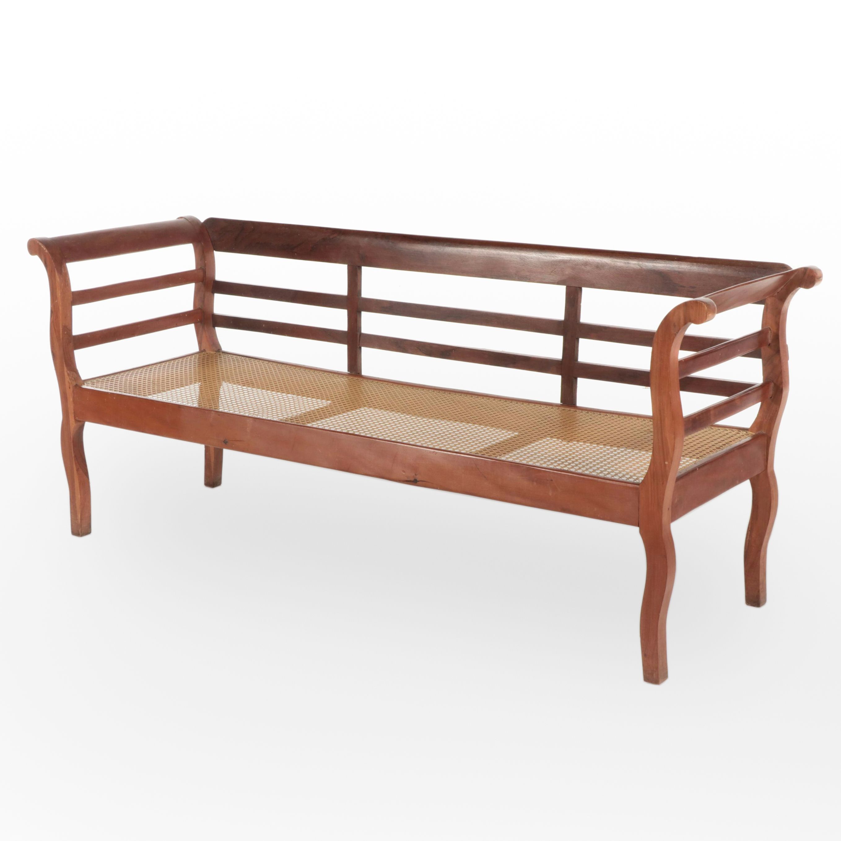 Empire Style Mahogany Bench with Cane Seat,  19th Century