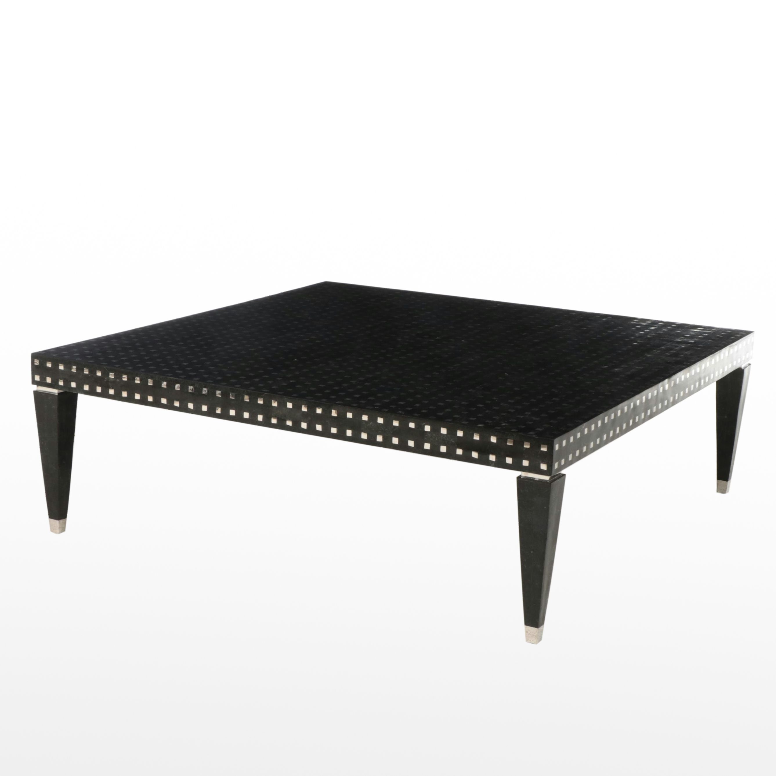 Italian Modern Marble and Inlaid Chromed Metal Coffee Table, 1970s