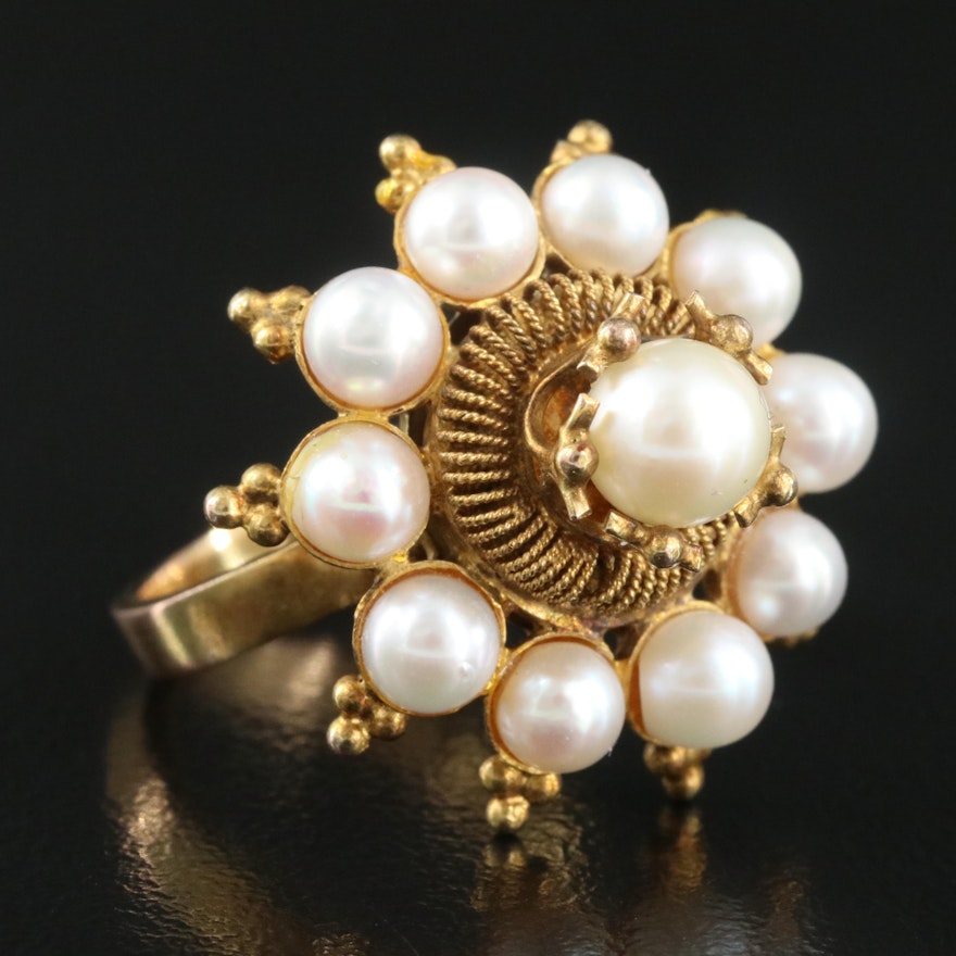 10K Pearl Halo and Wire Detail Ring