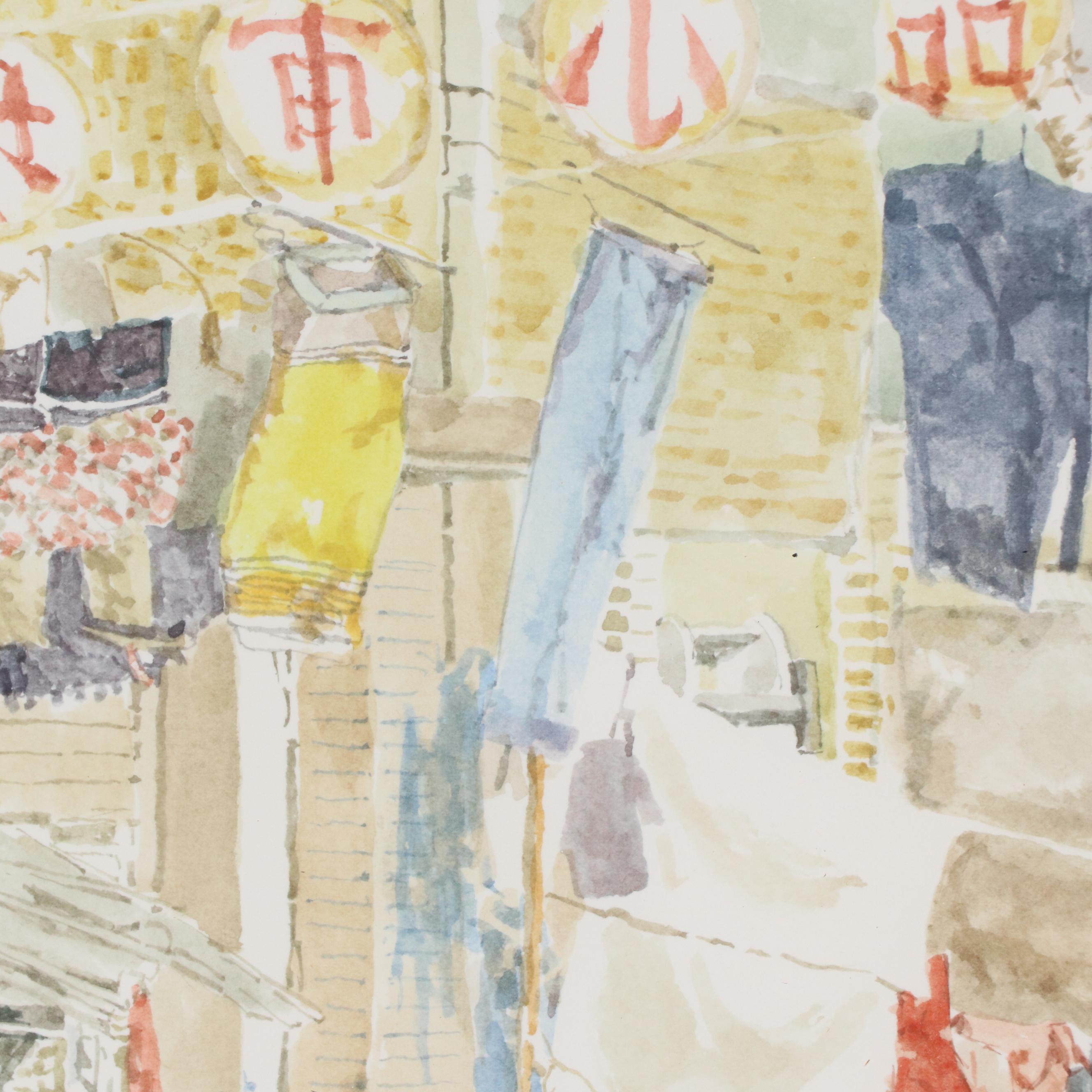 Cityscape Watercolor Painting of Street Scene