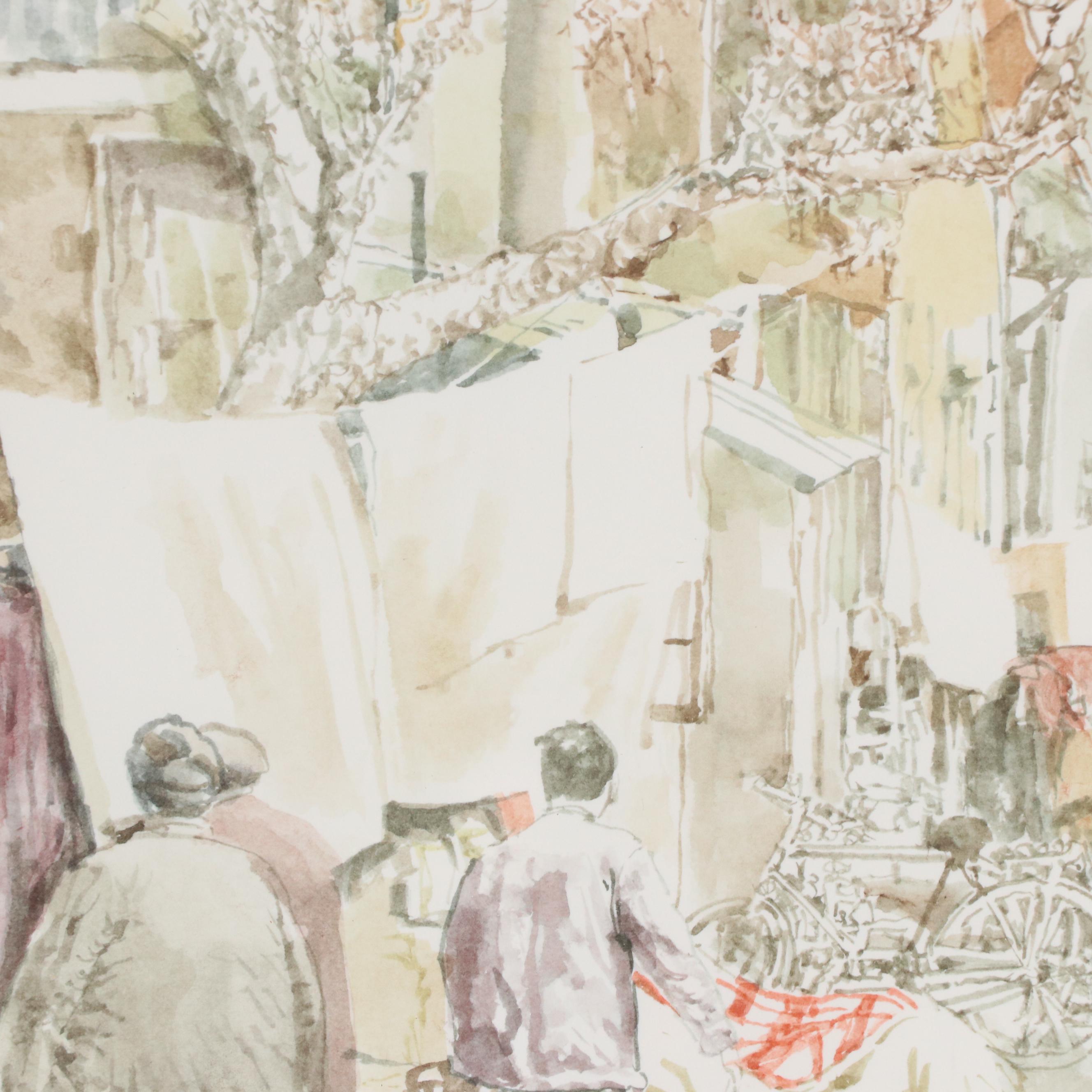 Cityscape Watercolor Painting of Street Scene