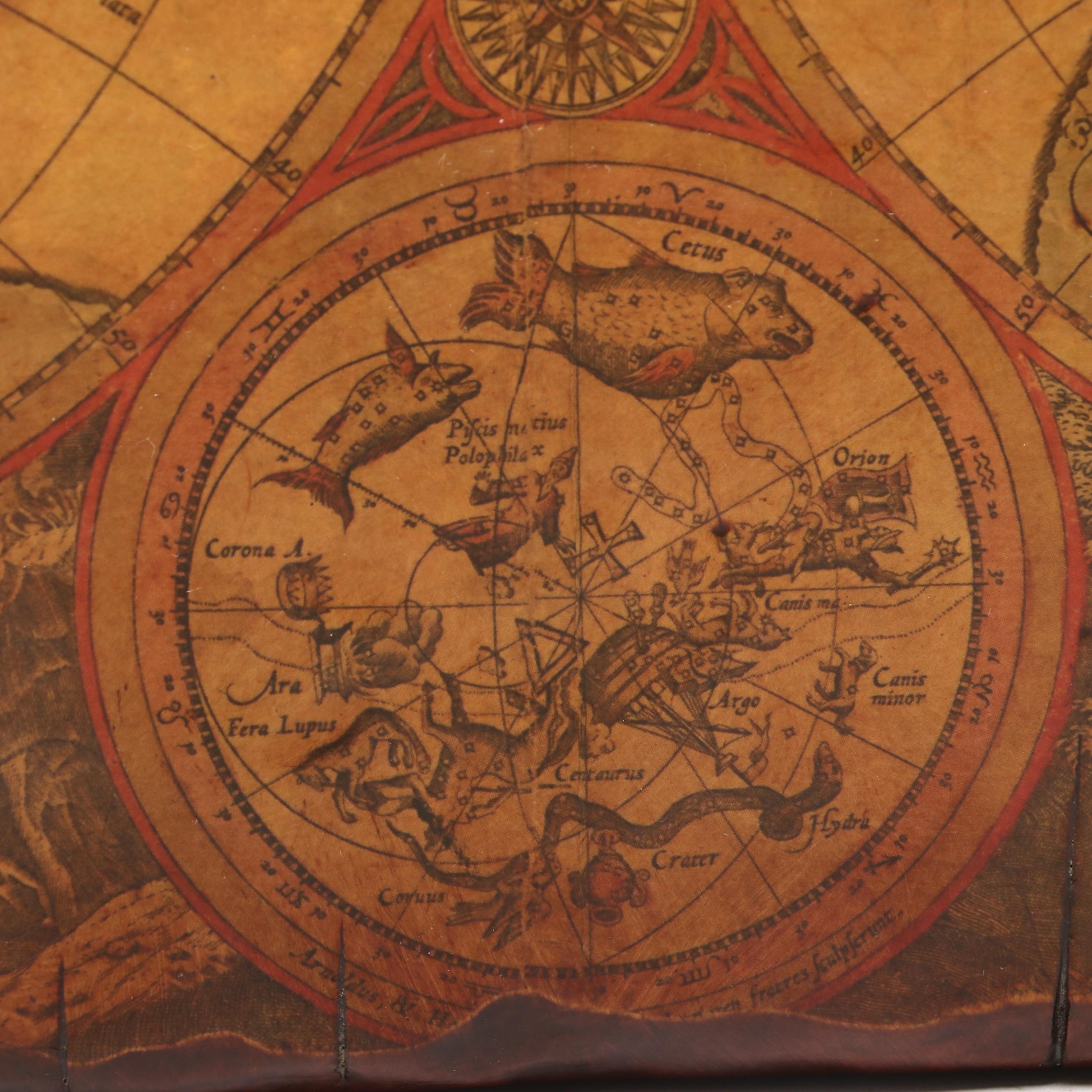 Replica Old World Navigational Map Print on Wooden Panel