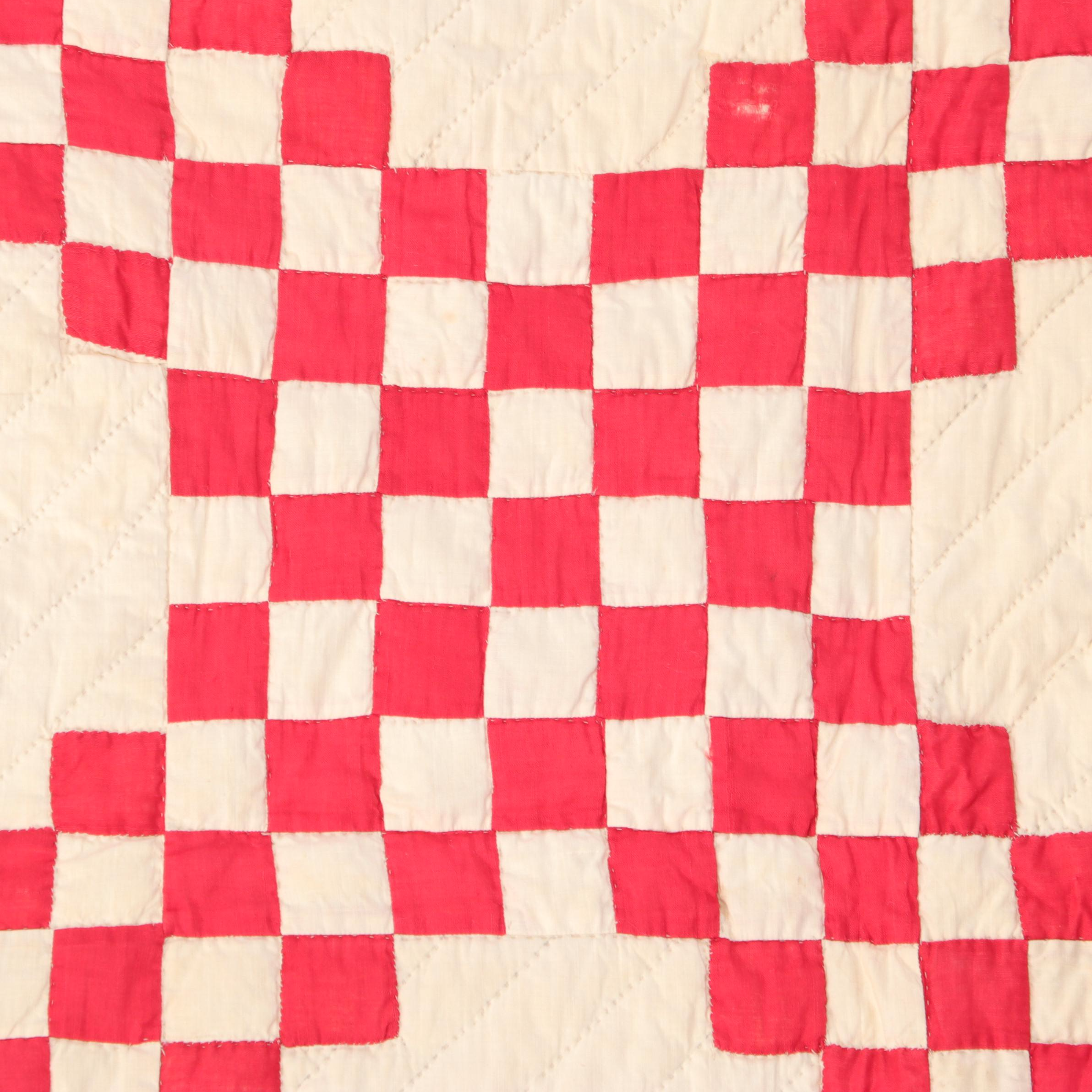 Handmade "Double Irish Chain" Red and White Quilt