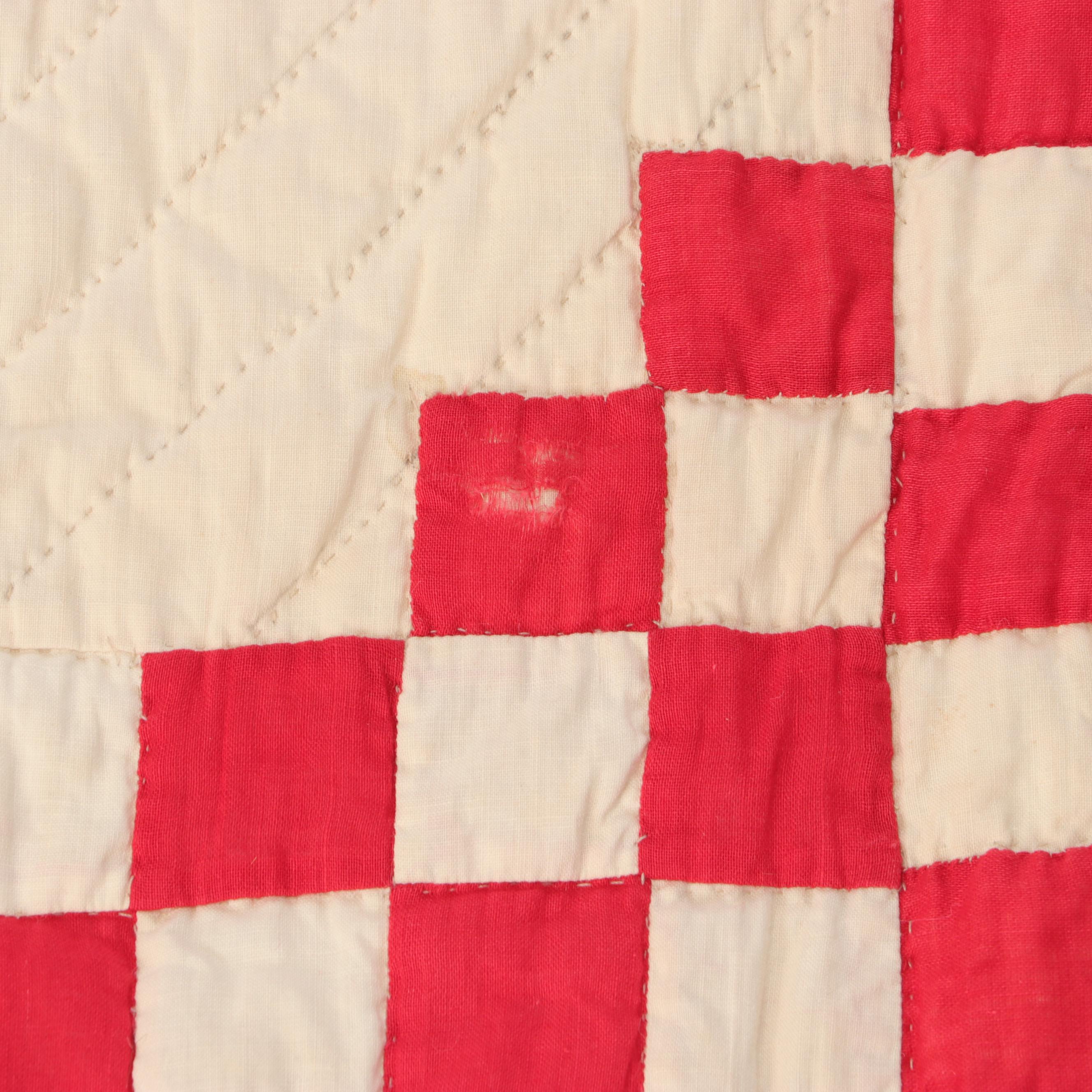 Handmade "Double Irish Chain" Red and White Quilt