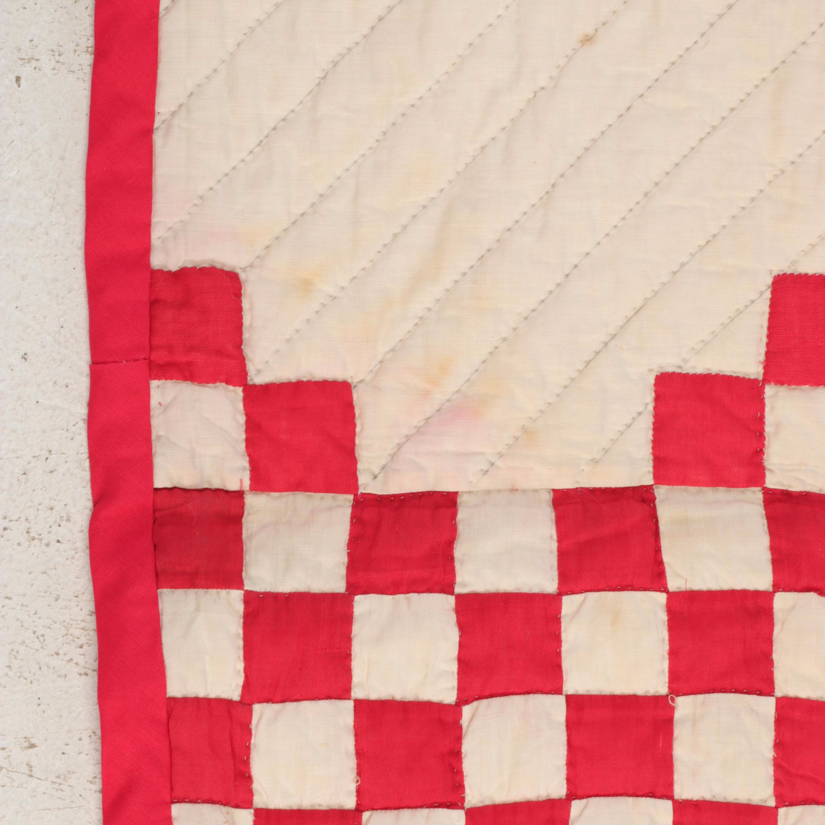 Handmade "Double Irish Chain" Red and White Quilt