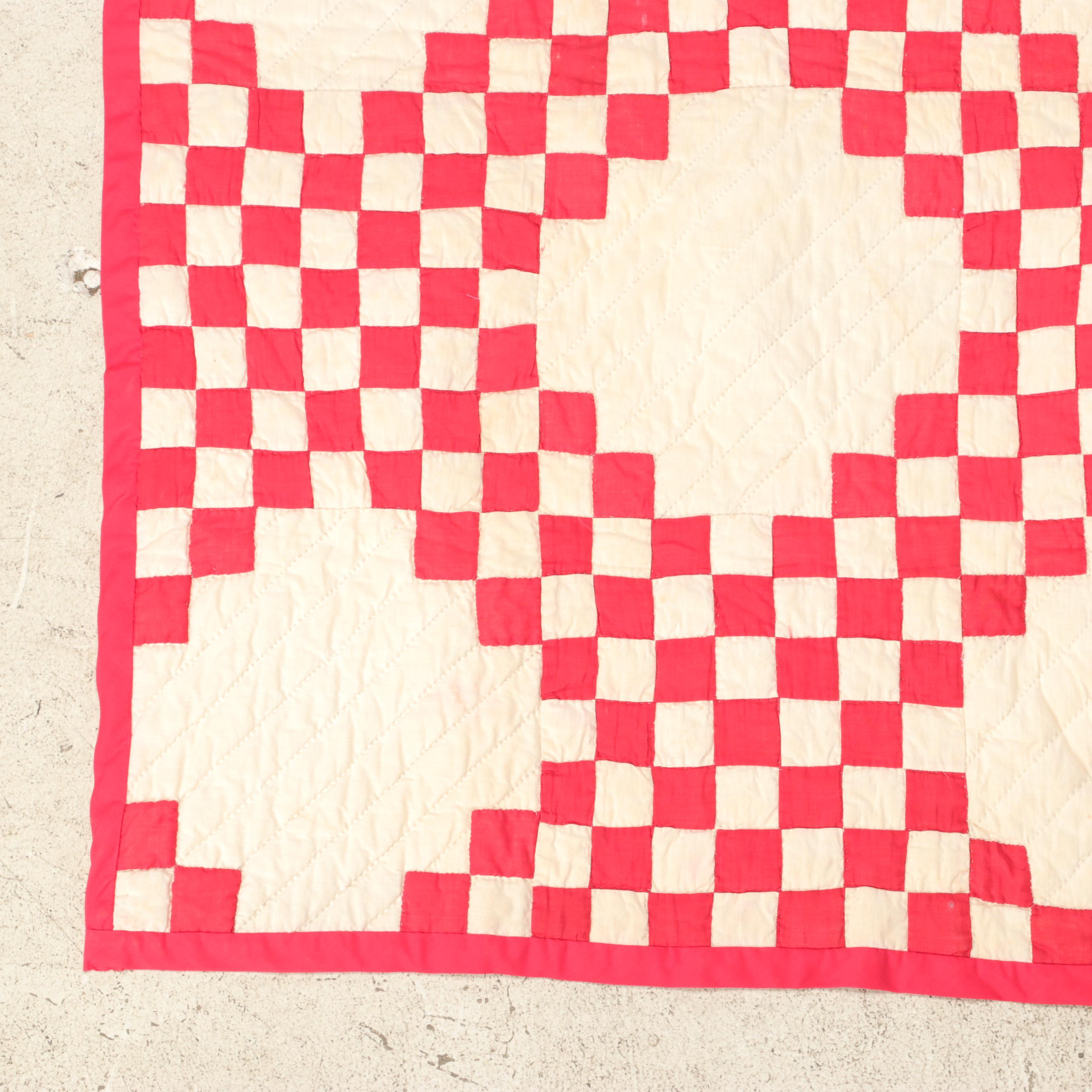 Handmade "Double Irish Chain" Red and White Quilt