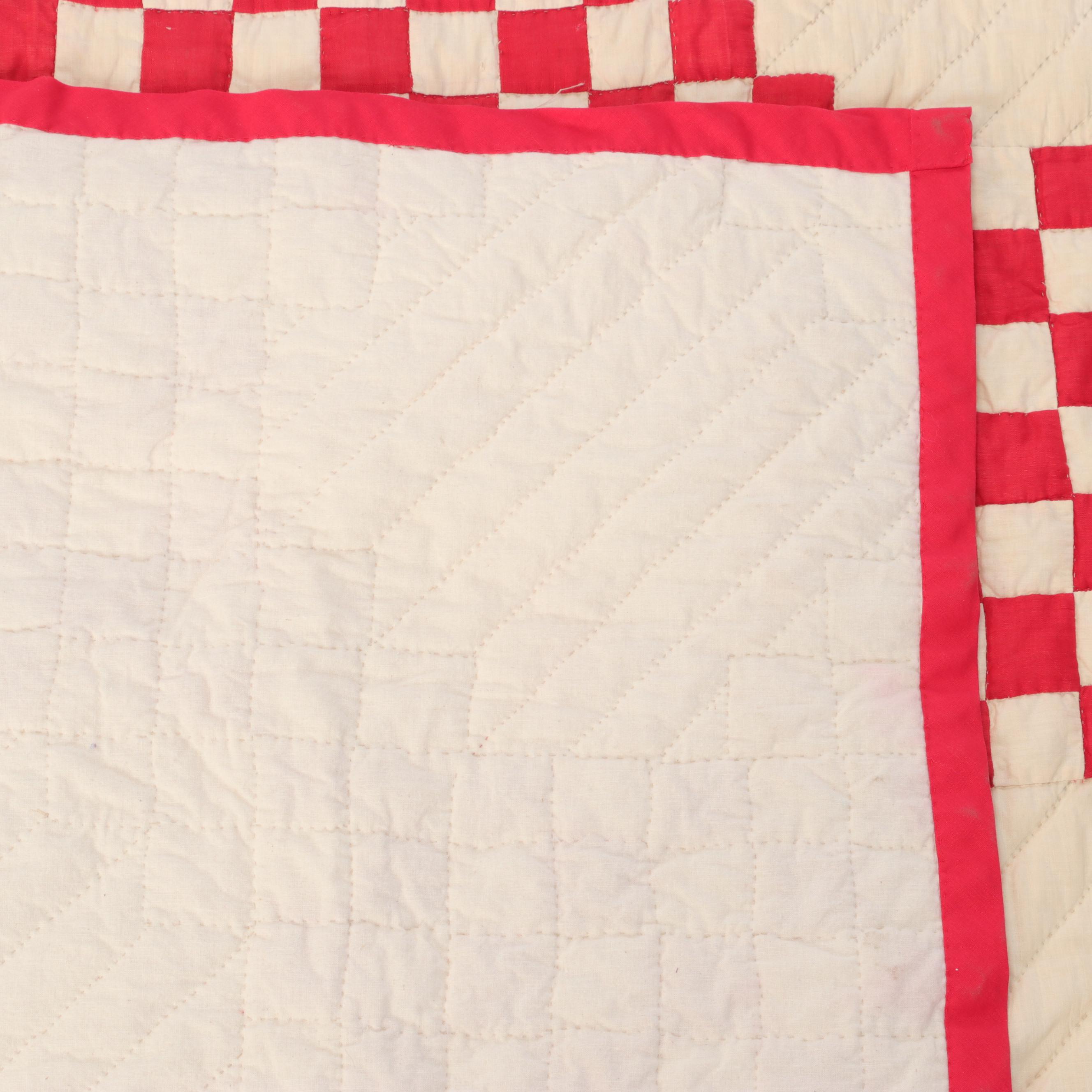 Handmade "Double Irish Chain" Red and White Quilt