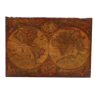 Replica Old World Navigational Map Print on Wooden Panel