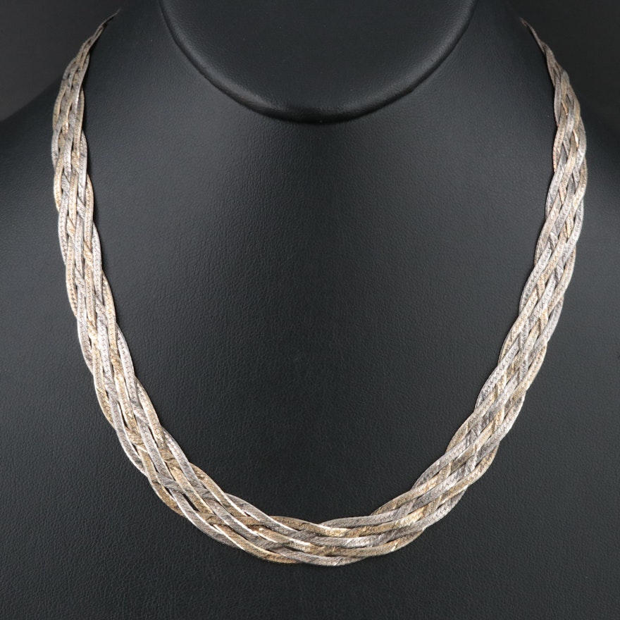 Sterling Braided Herringbone Chain Necklace