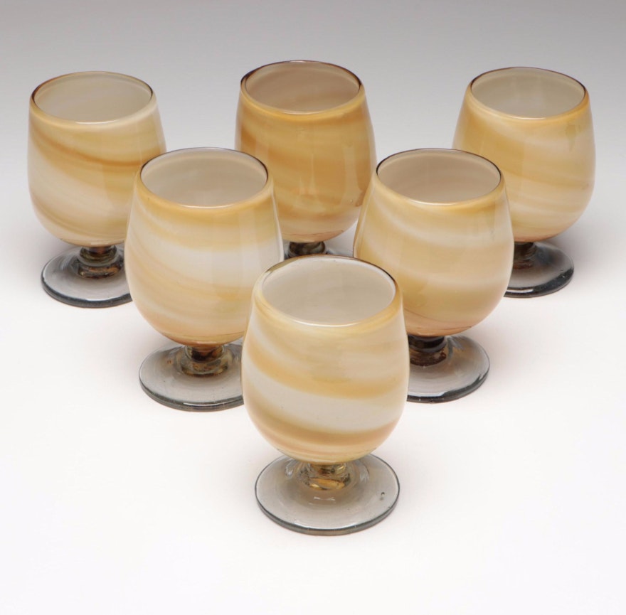 Mid Century Modern Style Swirled Opaque  Glass Goblets