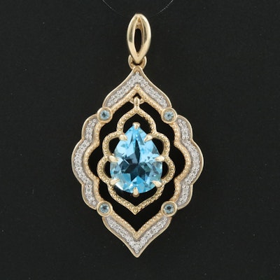 Enchanted Disney 10K Sky Blue Topaz and Diamond Arabesque Pendant