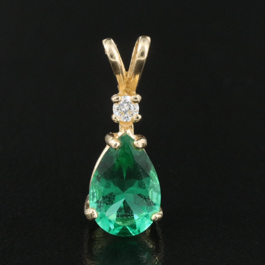 14K Glass and CZ Pendant