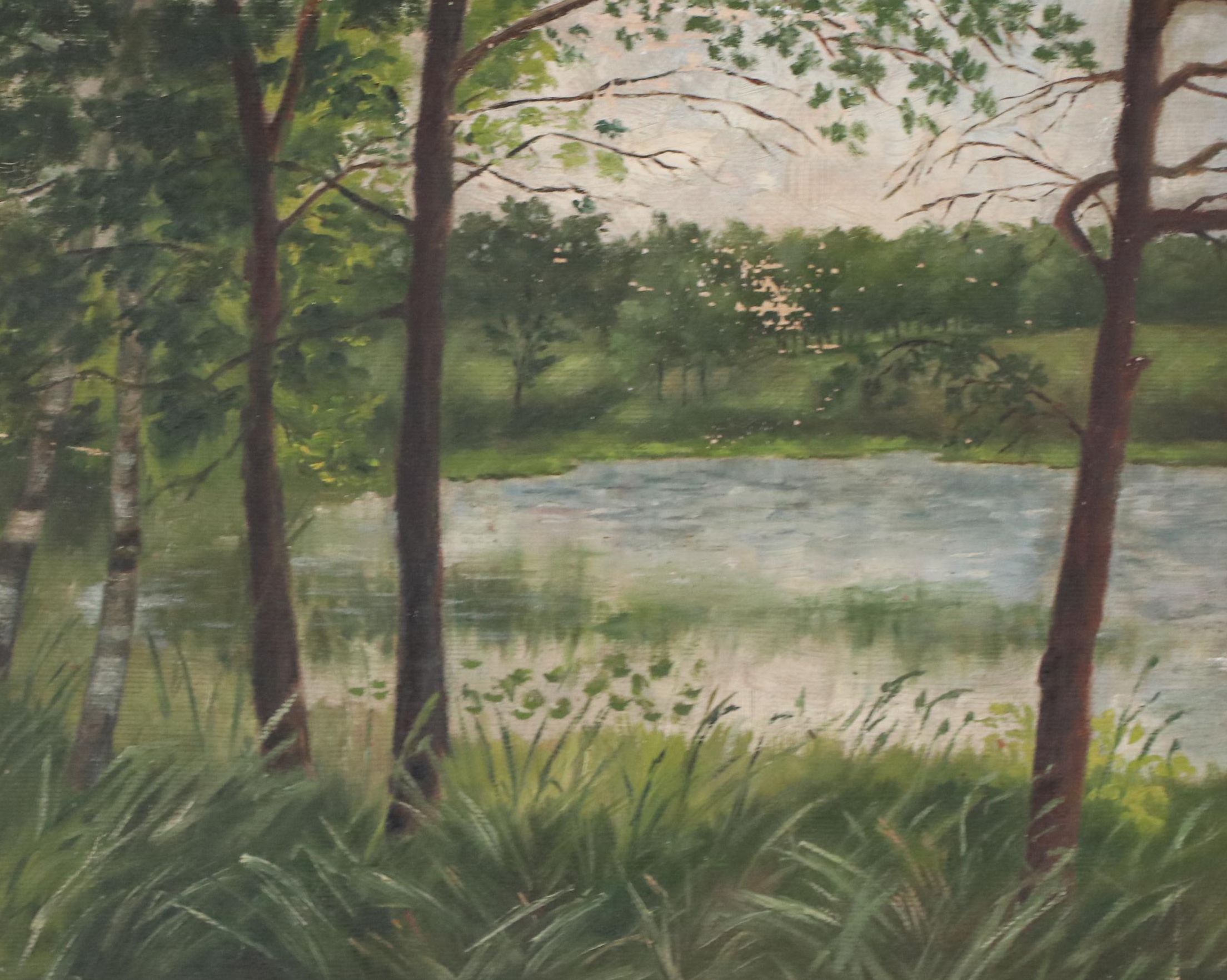 Wooded Landscape Oil Painting of Pond